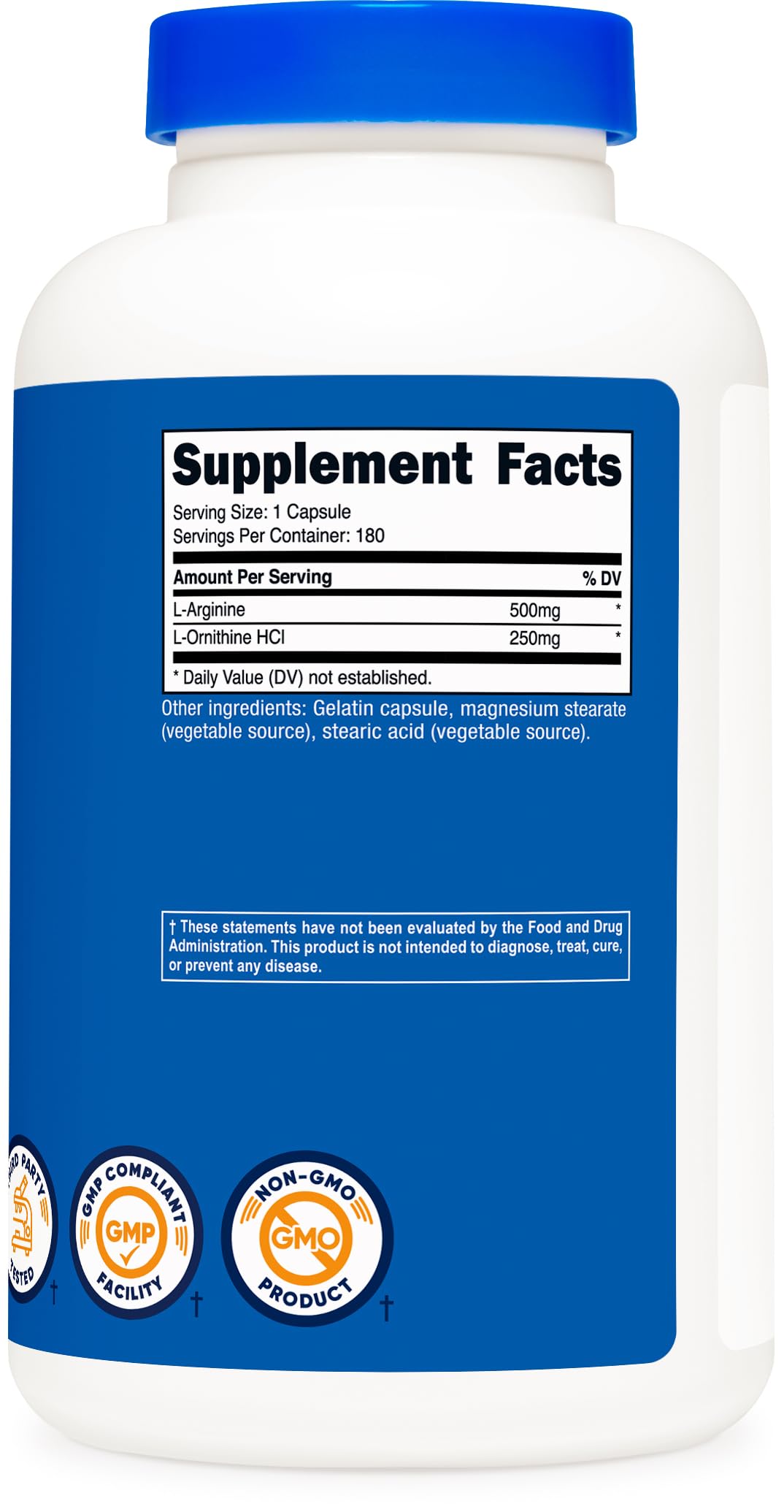 Nutricost L-Arginine & L-Ornithine supplement packaging details