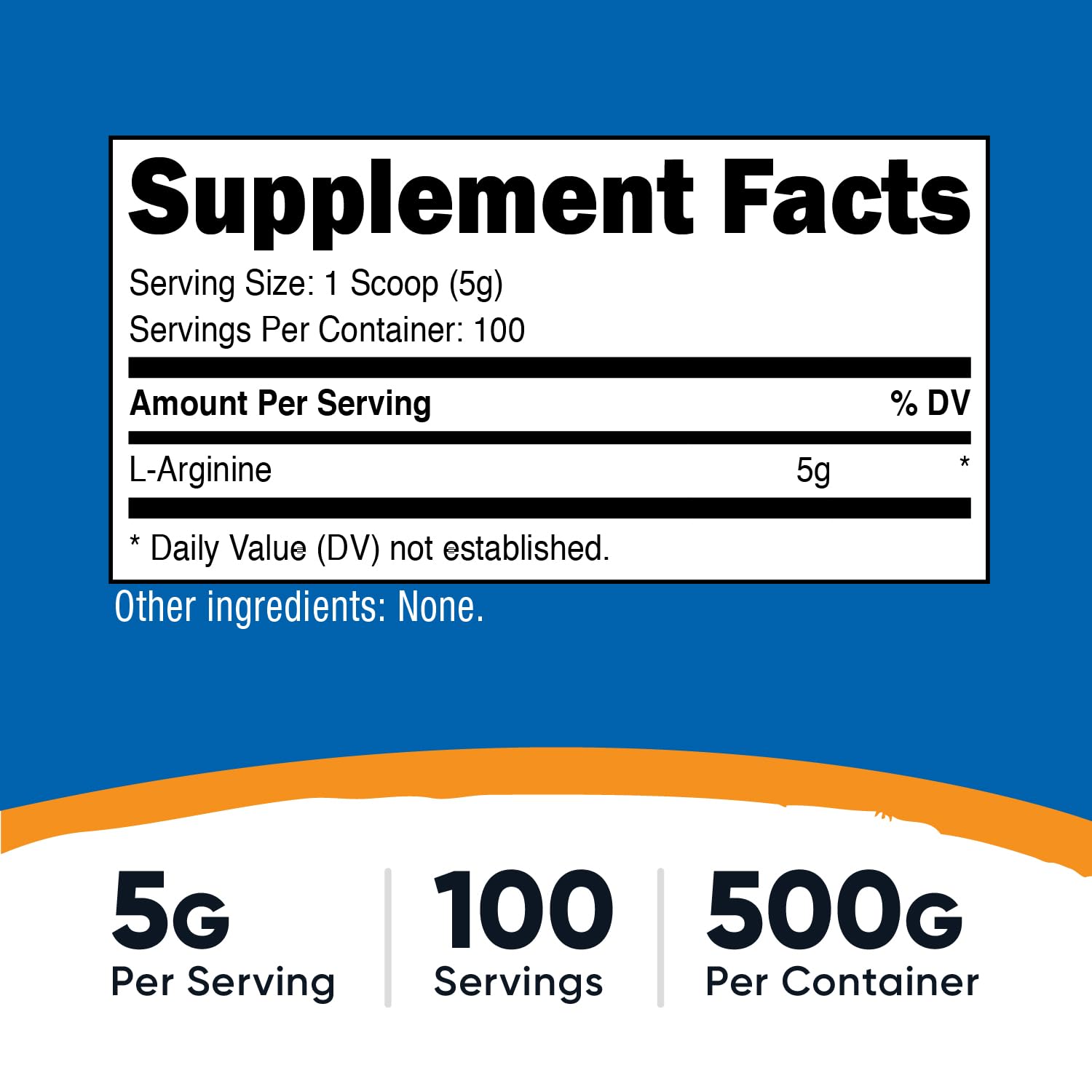 Nutricost L-Arginine Powder 500g back view with nutritional information
