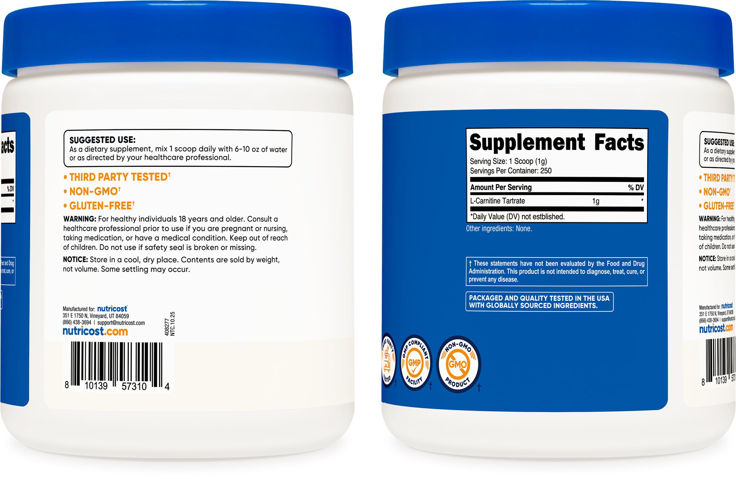 Nutricost L-Carnitine Tartrate Powder 250g nutritional information