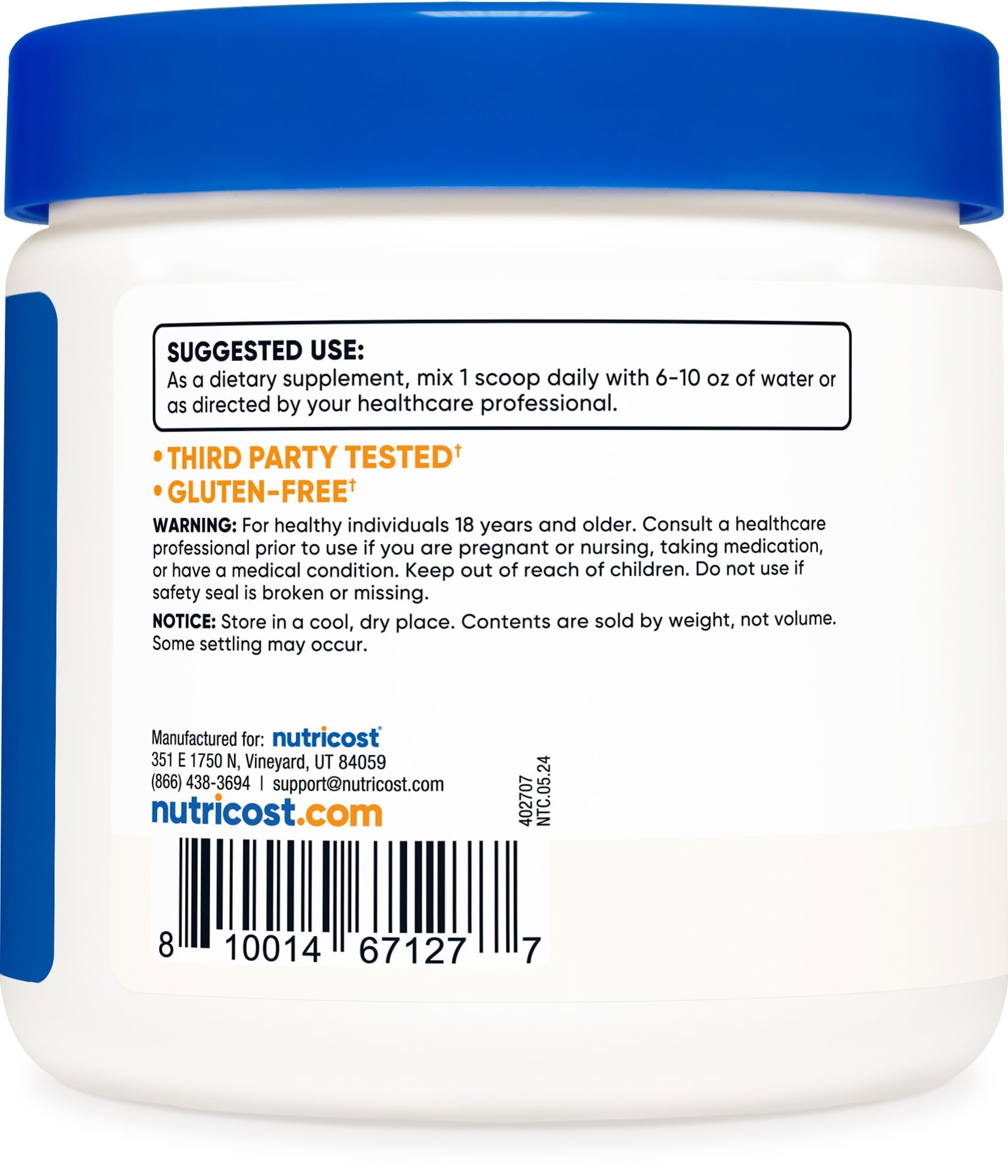 Nutricost L-Carnosine Powder 500MG side view of packaging
