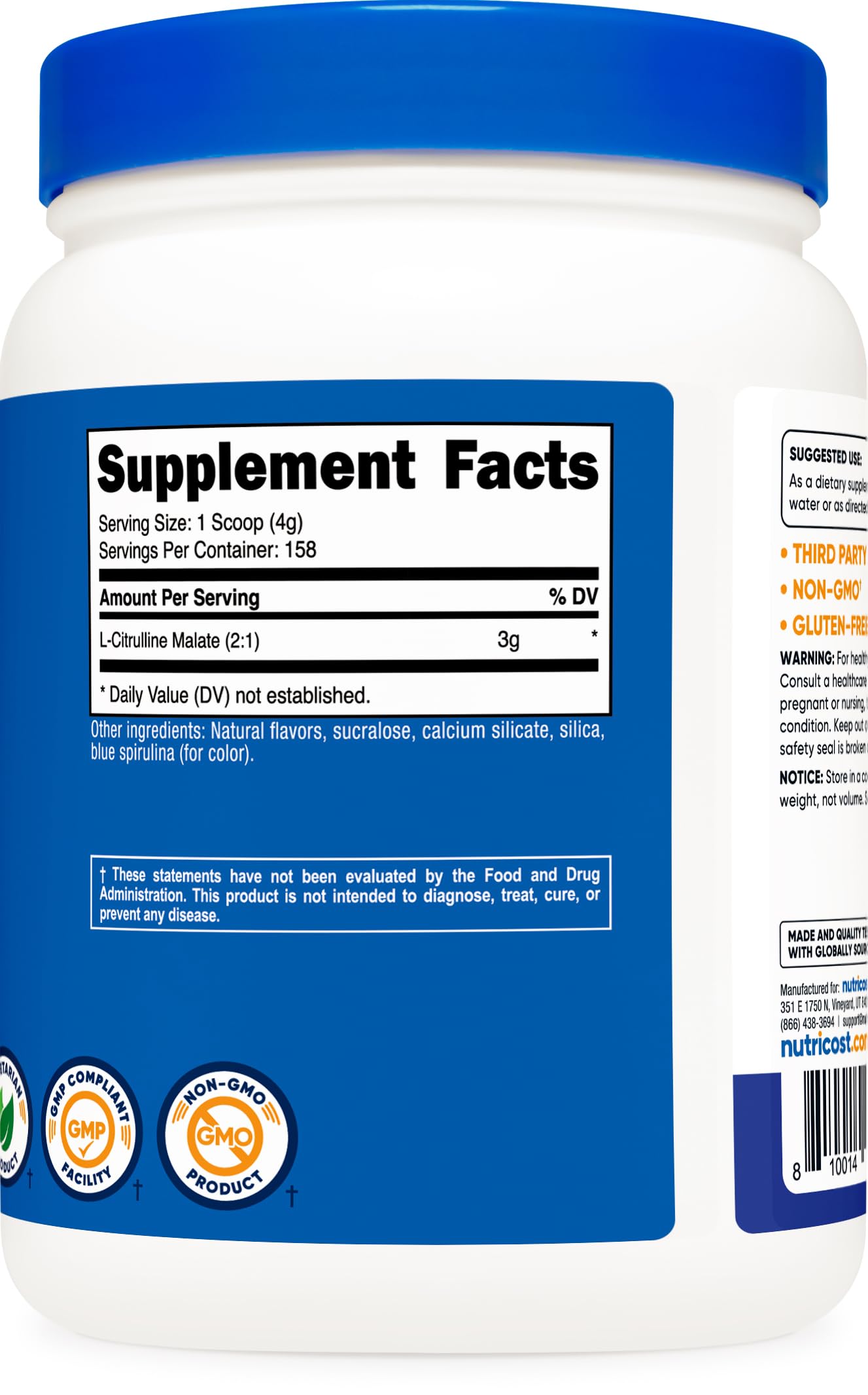 Nutricost L-Citrulline Malate 2:1 600g Blue Raspberry with shaker