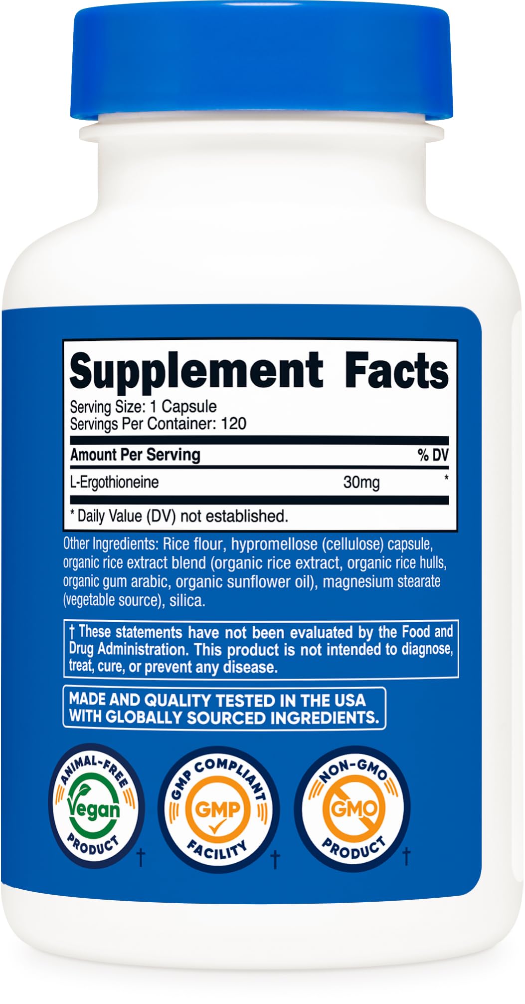 Nutricost L-Ergothioneine Capsules 30mg packaging details