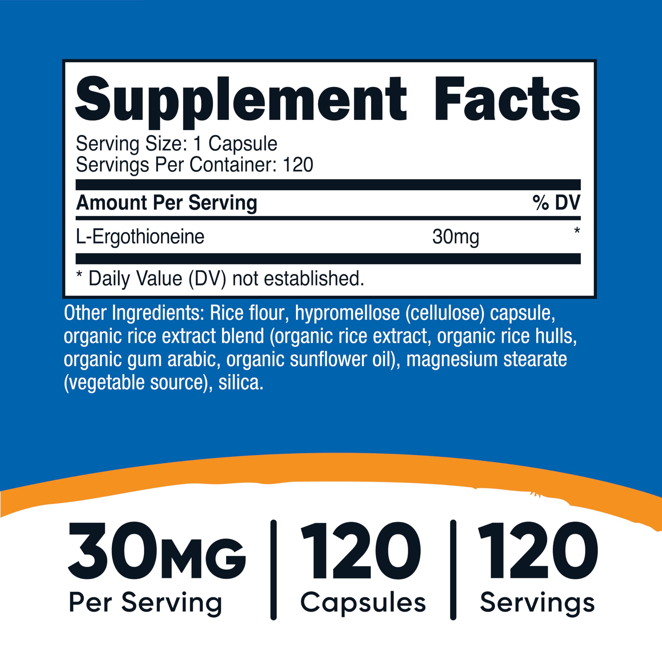 Nutricost L-Ergothioneine Capsules 30mg side view showing capsule count
