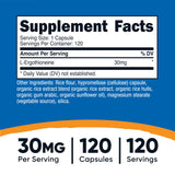 Nutricost L-Ergothioneine Capsules 30mg side view showing capsule count