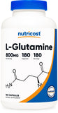 Nutricost L-Glutamine 800mg capsules front view