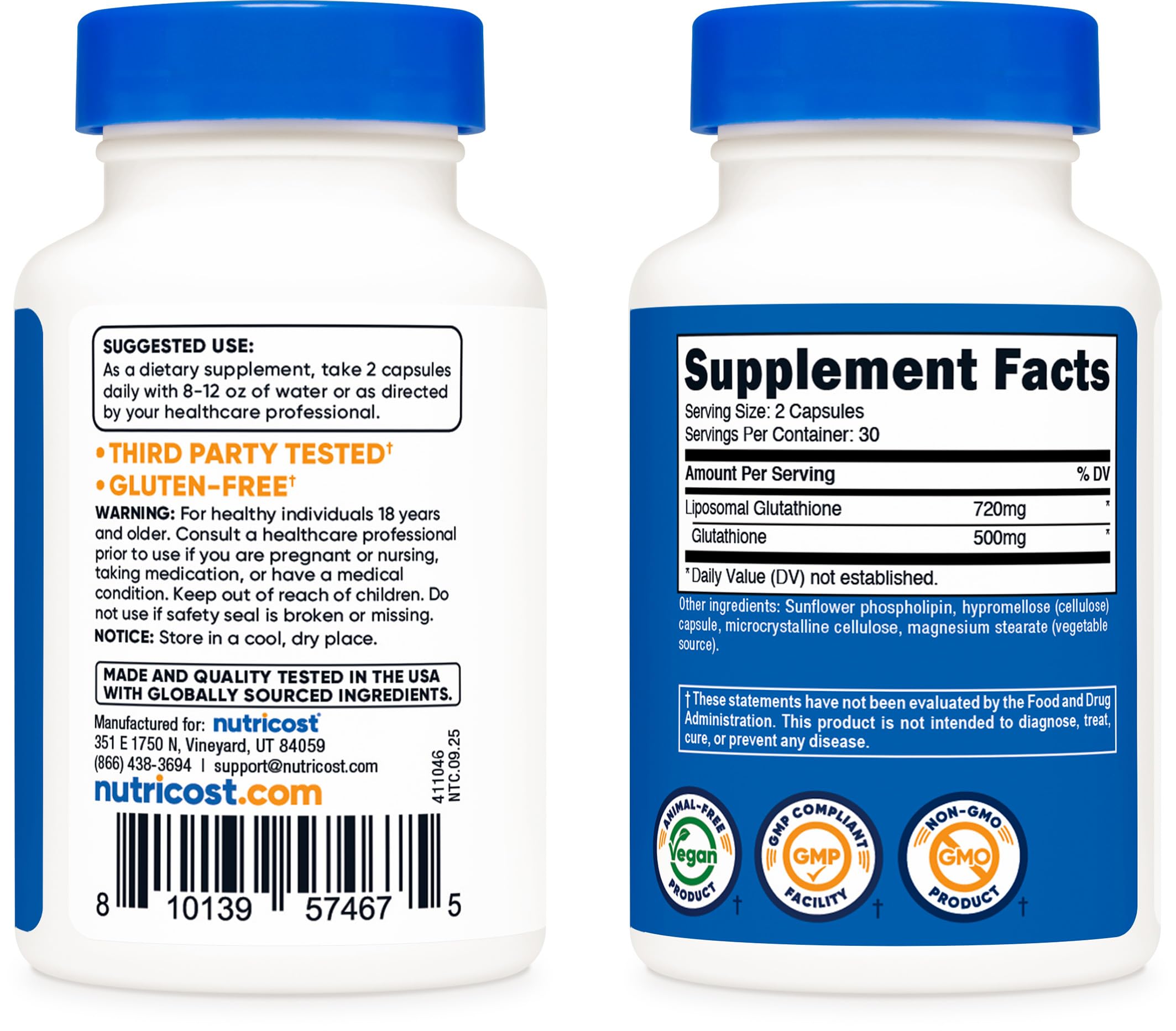 Nutricost L-Glutamine ingredients list close-up