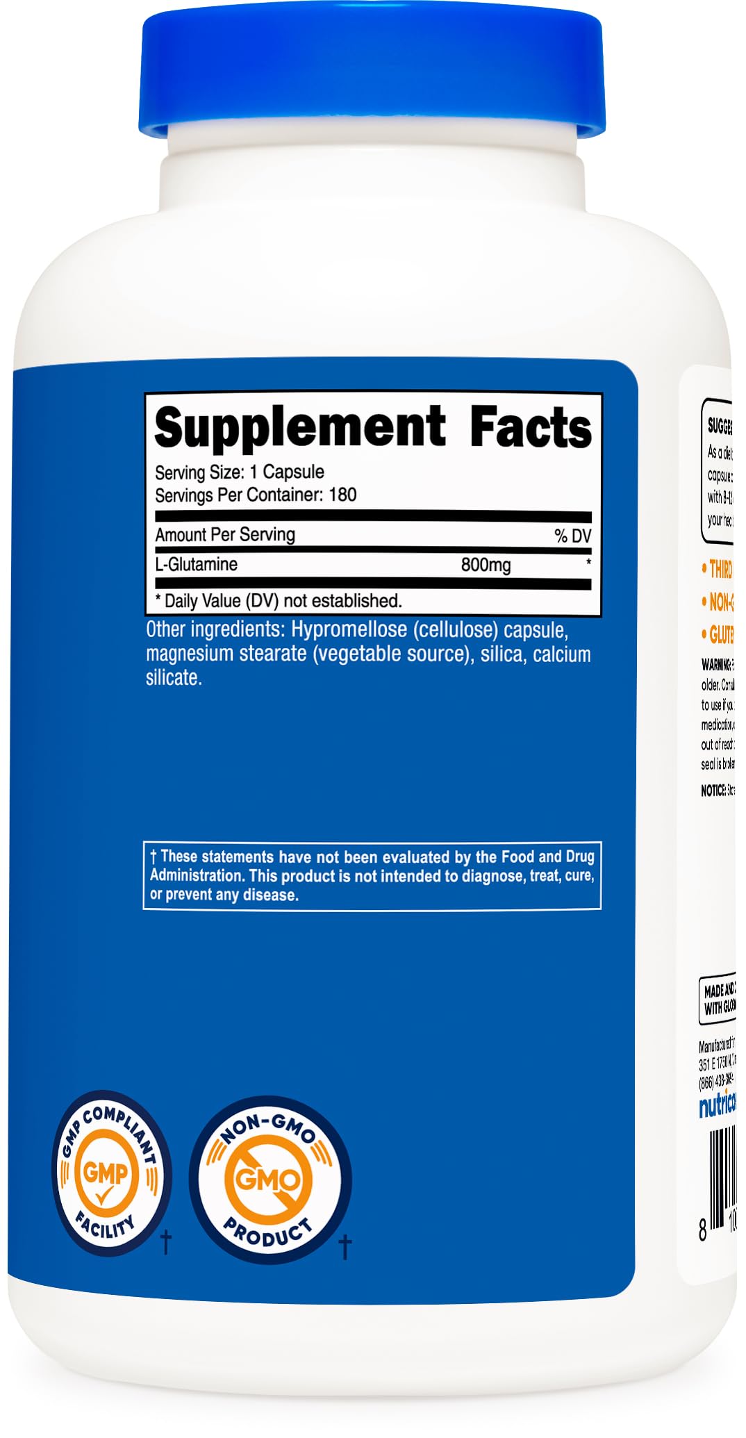 Nutricost L-Glutamine ingredients list close-up