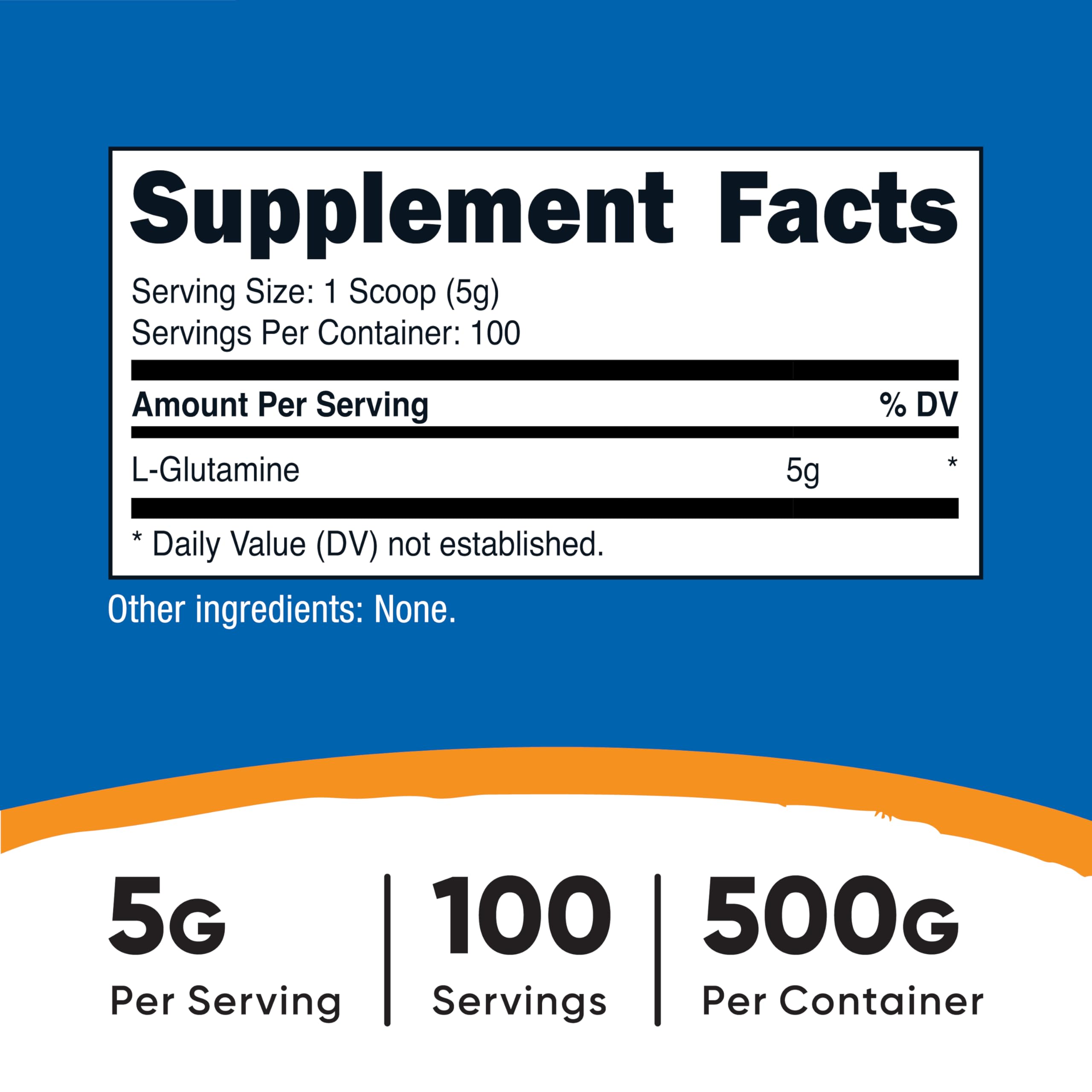 Nutricost L-Glutamine Powder 500g back view with nutritional information