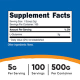 Nutricost L-Glutamine Powder 500g back view with nutritional information