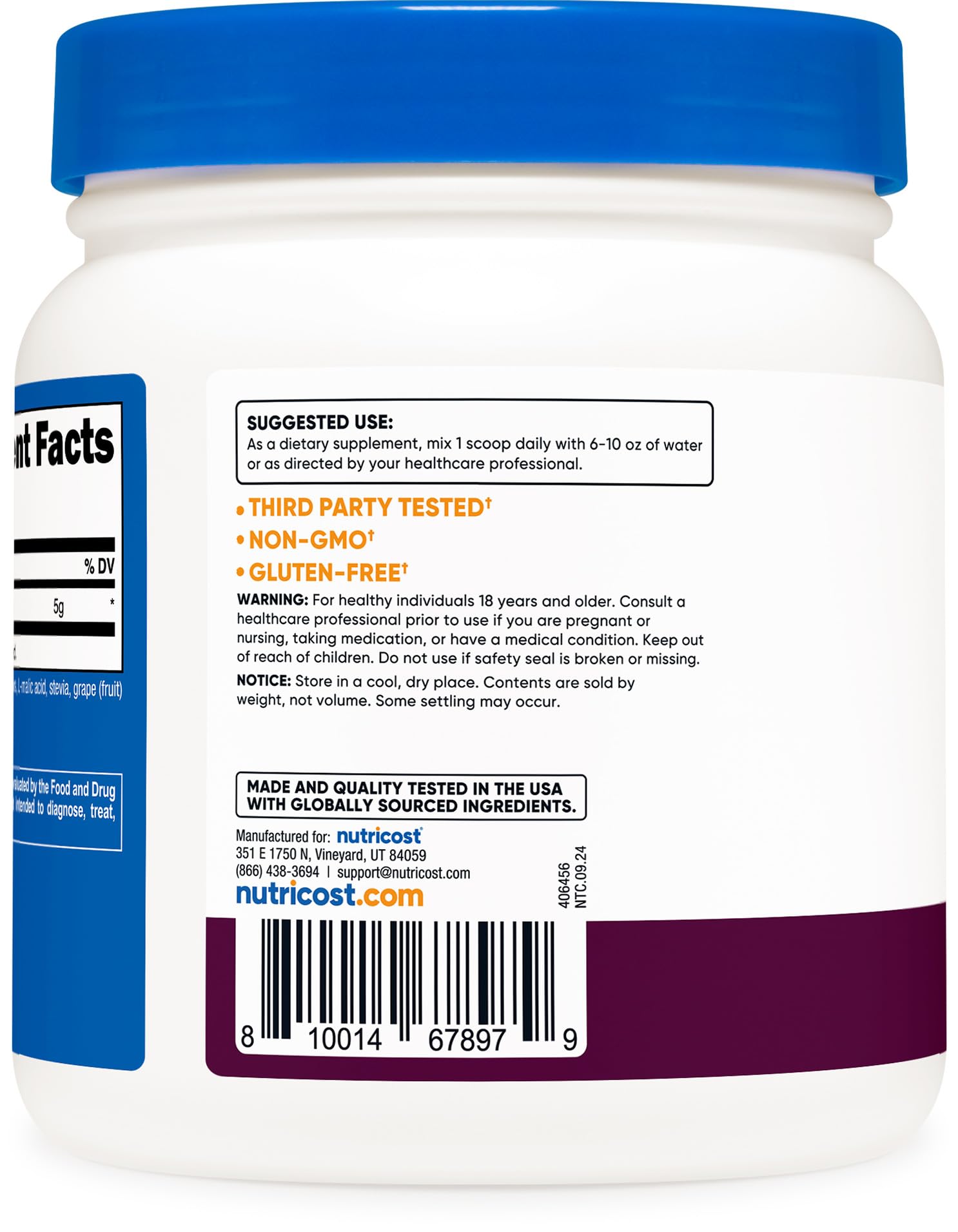 Nutricost L-Glutamine Powder 500g Blackberry Lemonade close-up