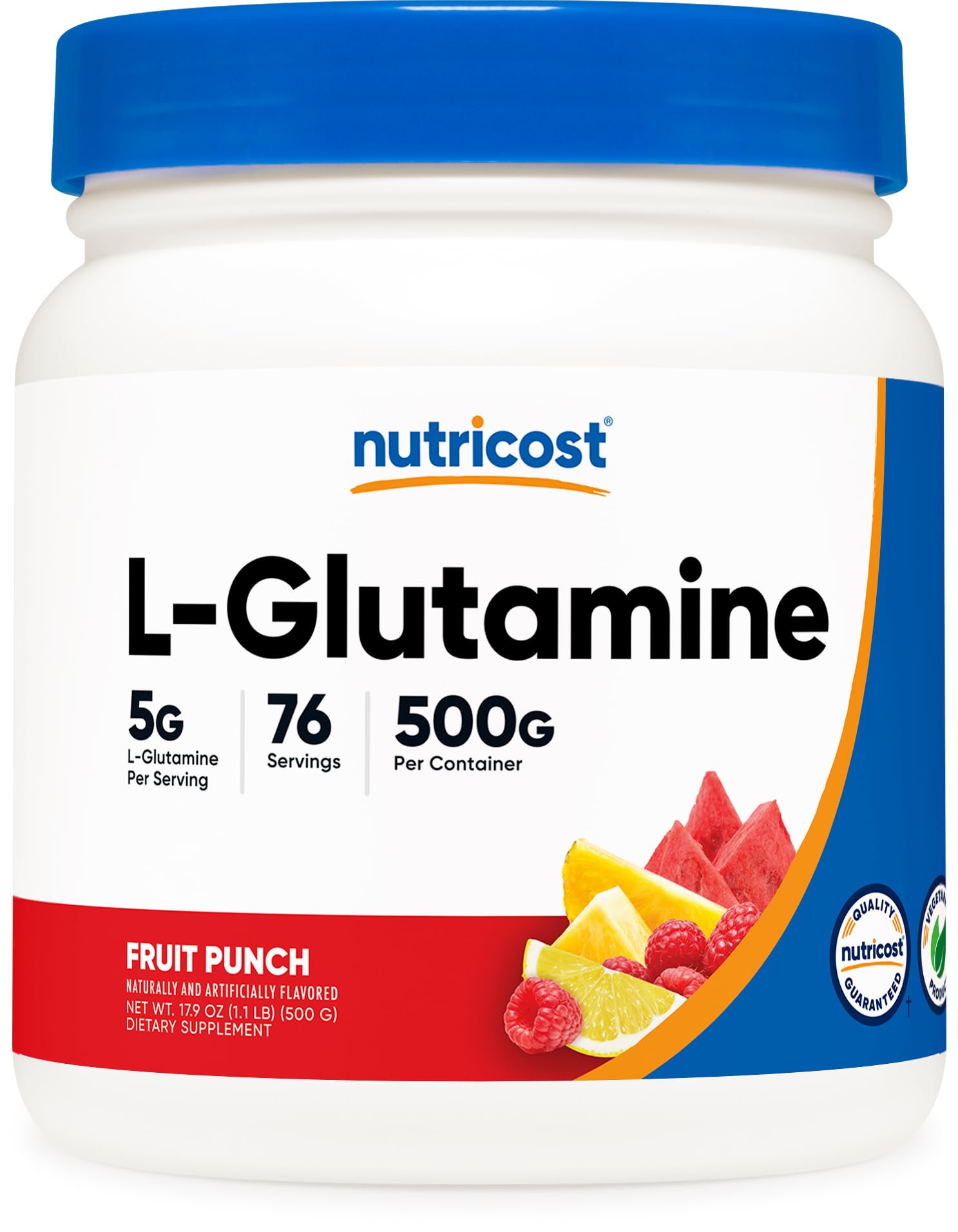 Nutricost L-Glutamine Powder 500g bottle front view