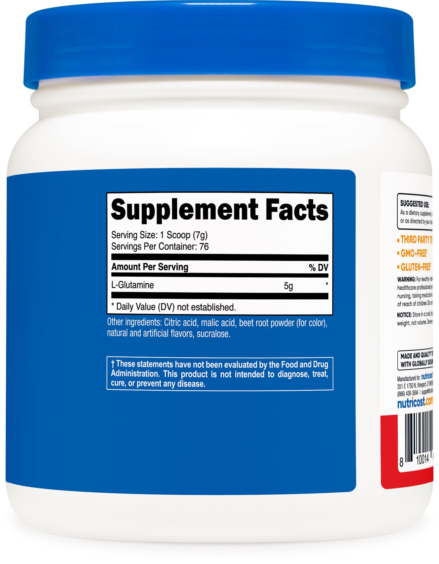 Nutricost L-Glutamine Powder 500g mixed in a glass