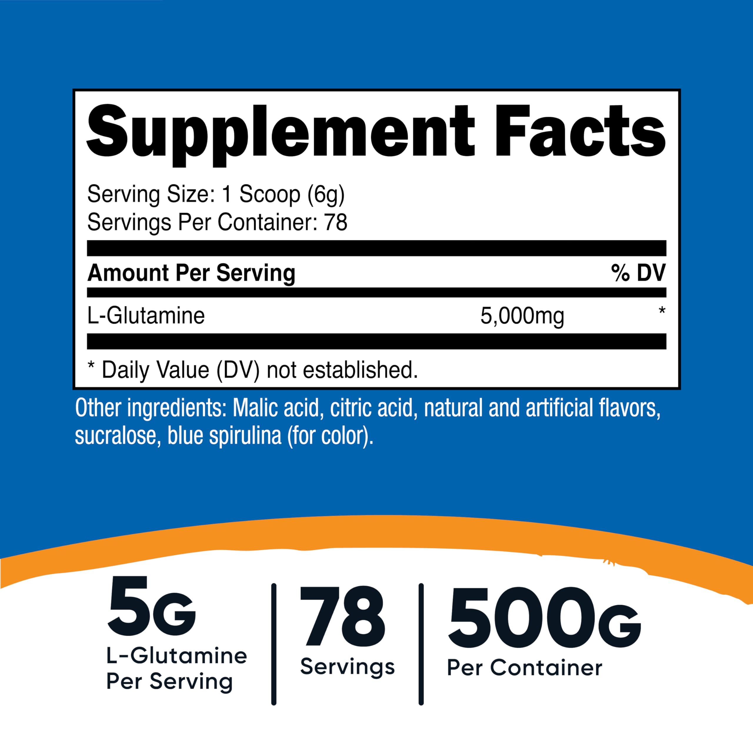 Nutricost L-Glutamine Powder 500g nutritional information