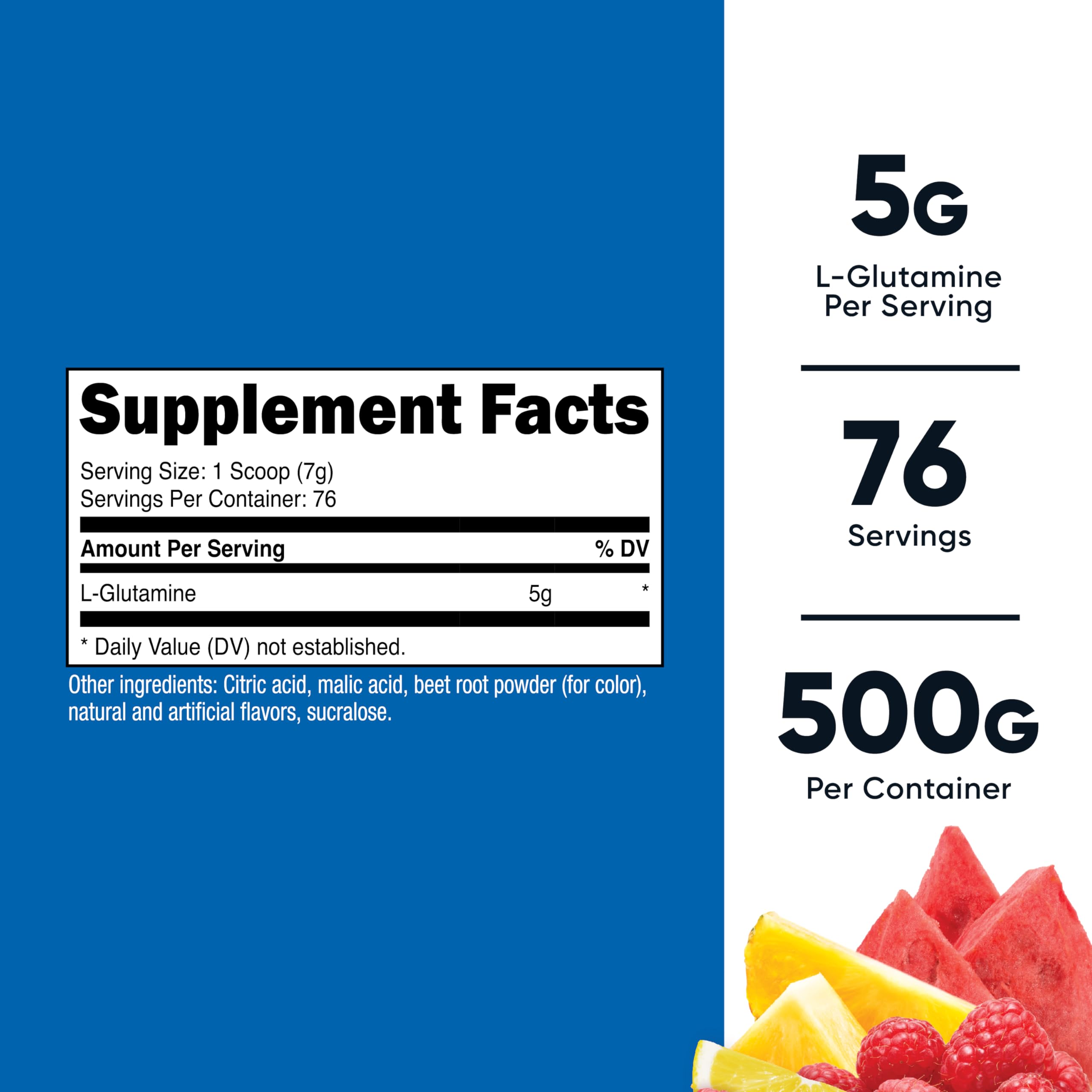 Nutricost L-Glutamine Powder 500g side view