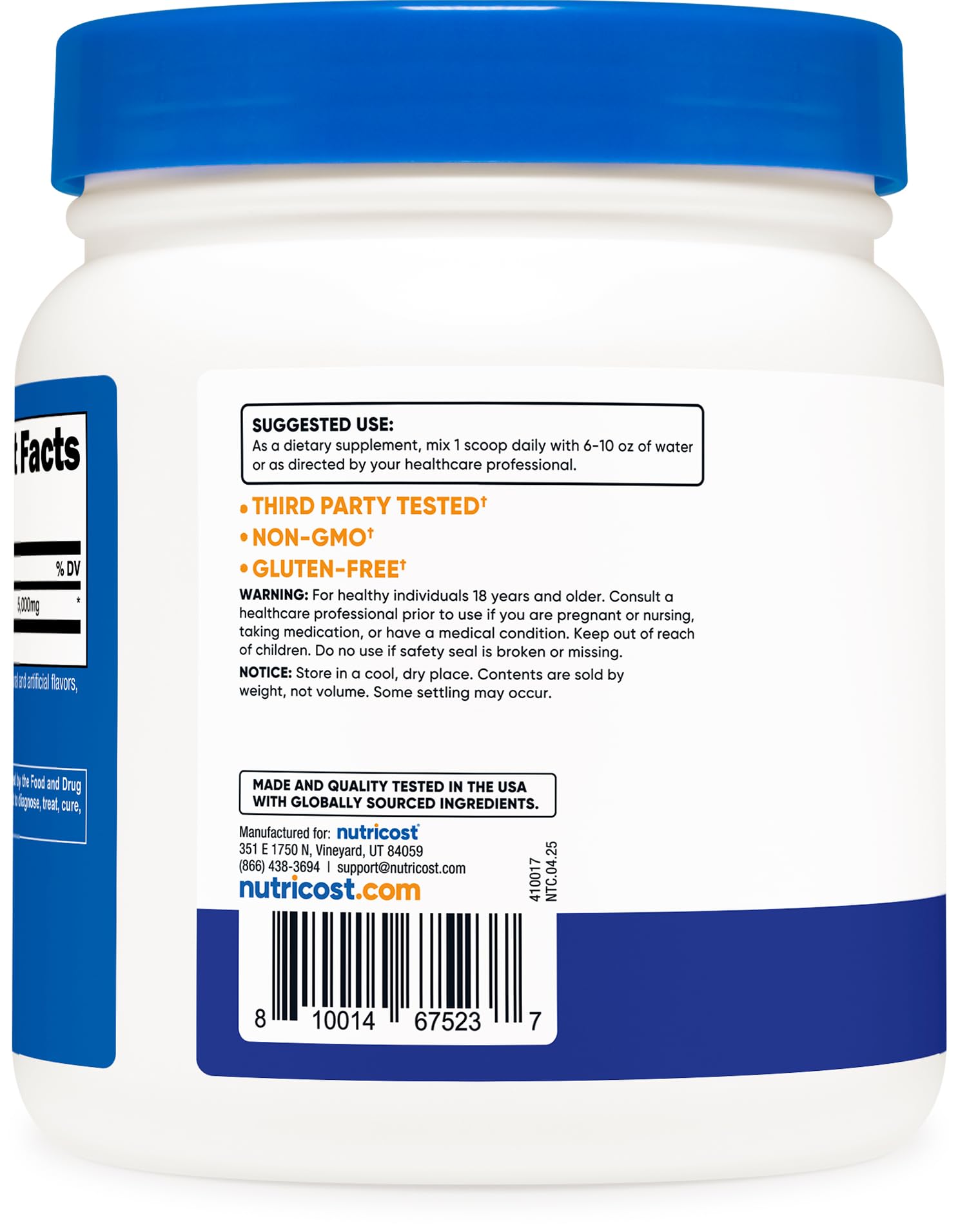 Nutricost L-Glutamine Powder 500g with scoop