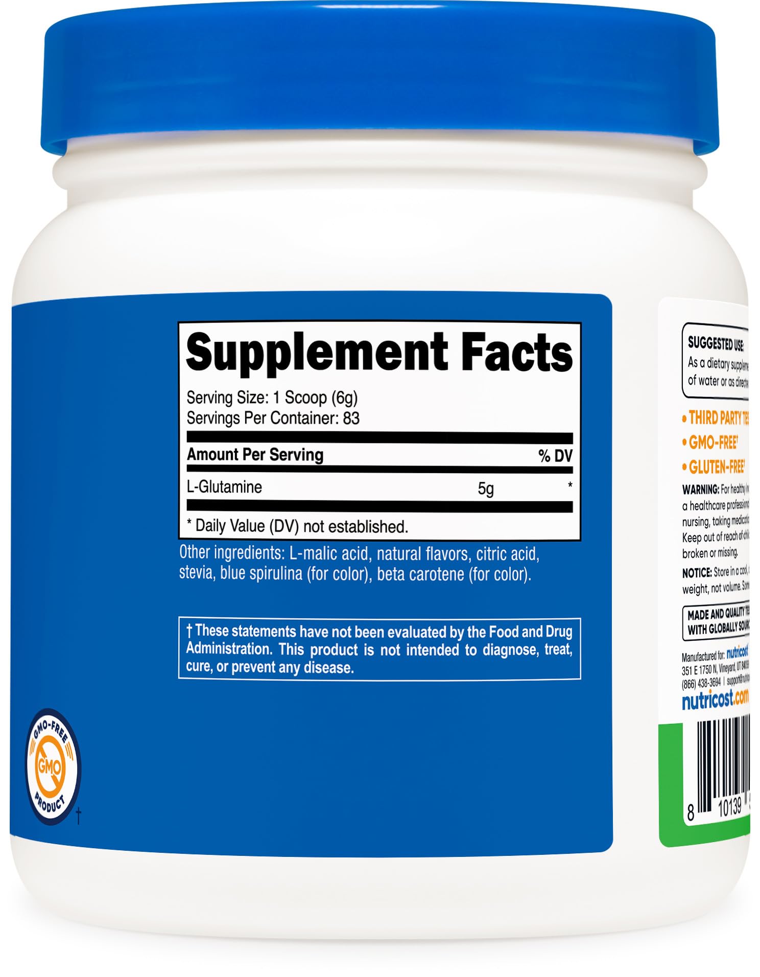 Nutricost L-Glutamine Powder Green Apple 500g ingredients list