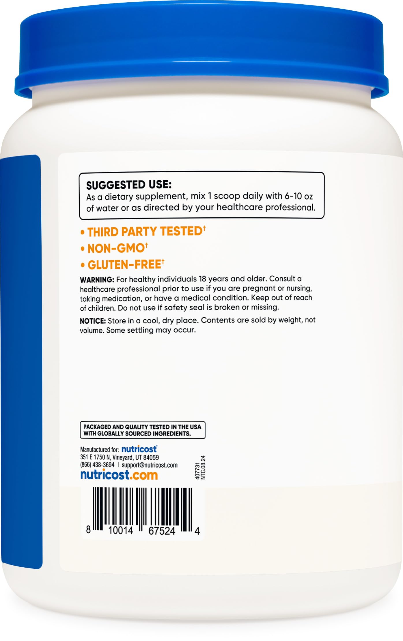 Nutricost L-Glutamine Powder nutritional information