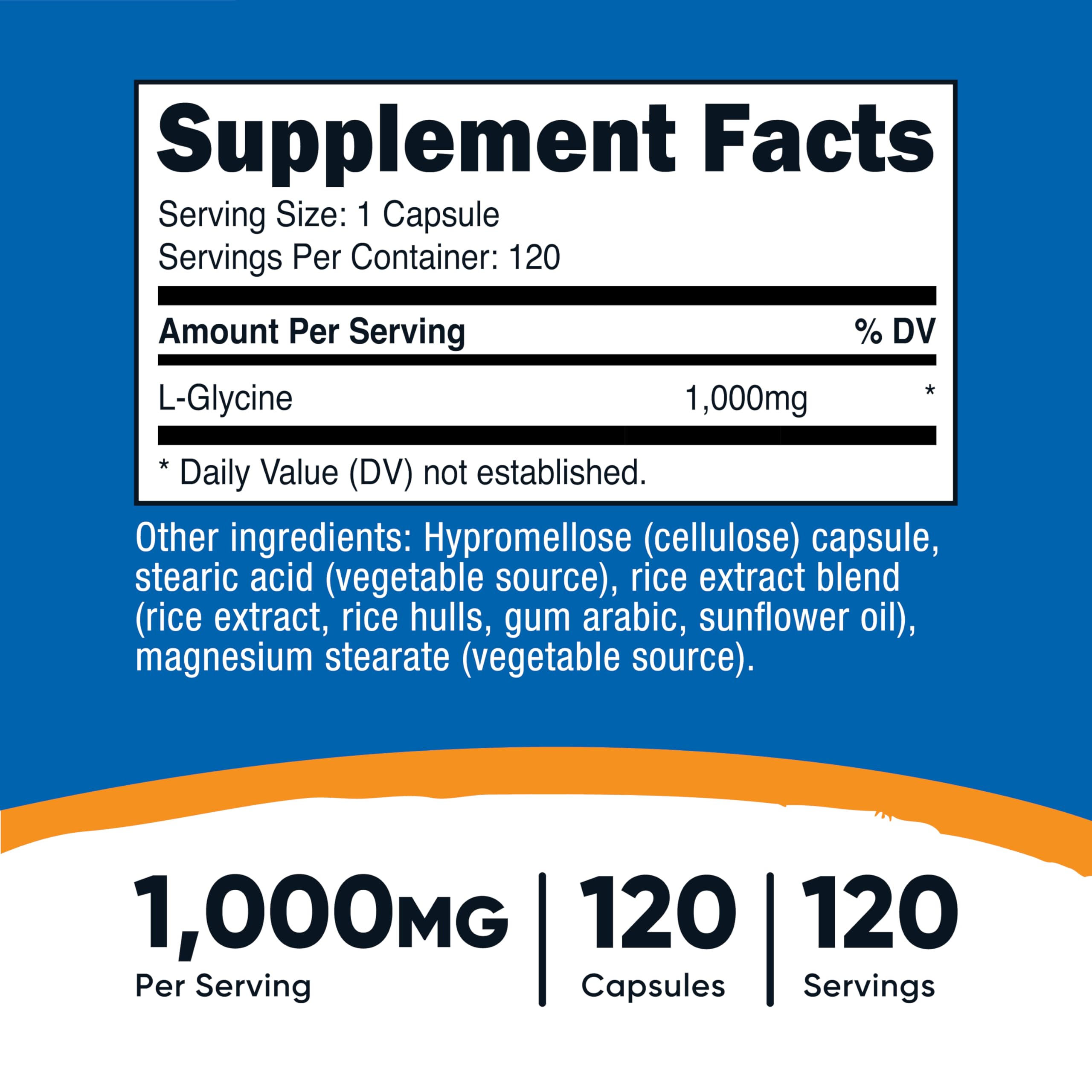 Nutricost L-Glycine Capsules 120 vegetarian capsules side view