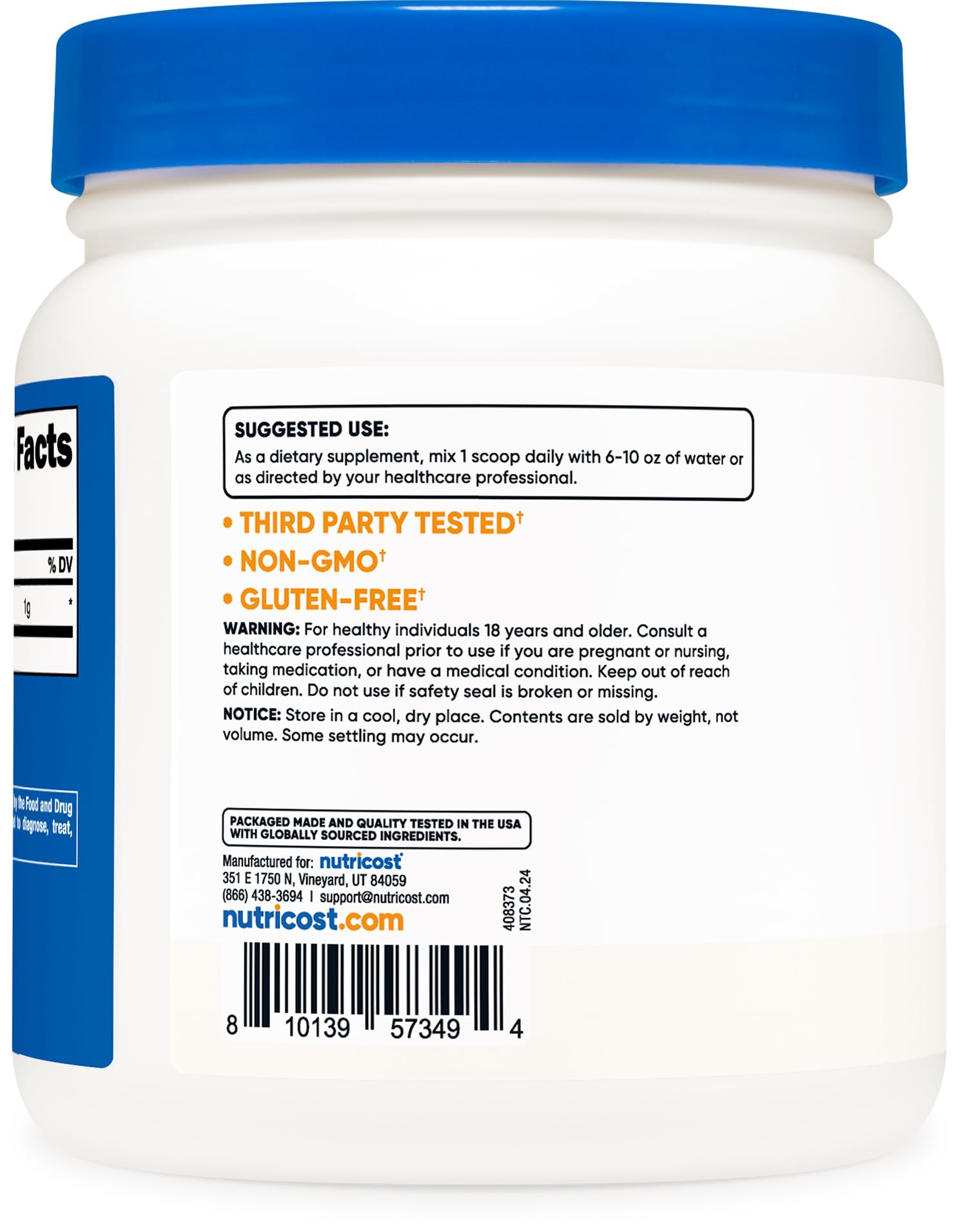 Nutricost L-Lysine Powder side view