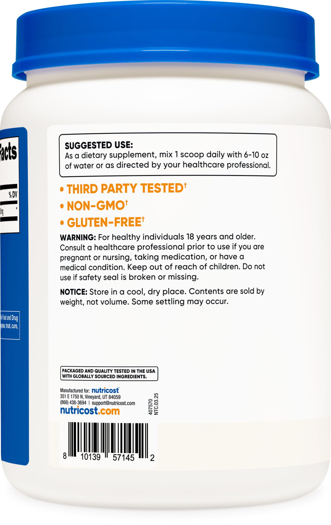 Nutricost L-Lysine Powder side view of container