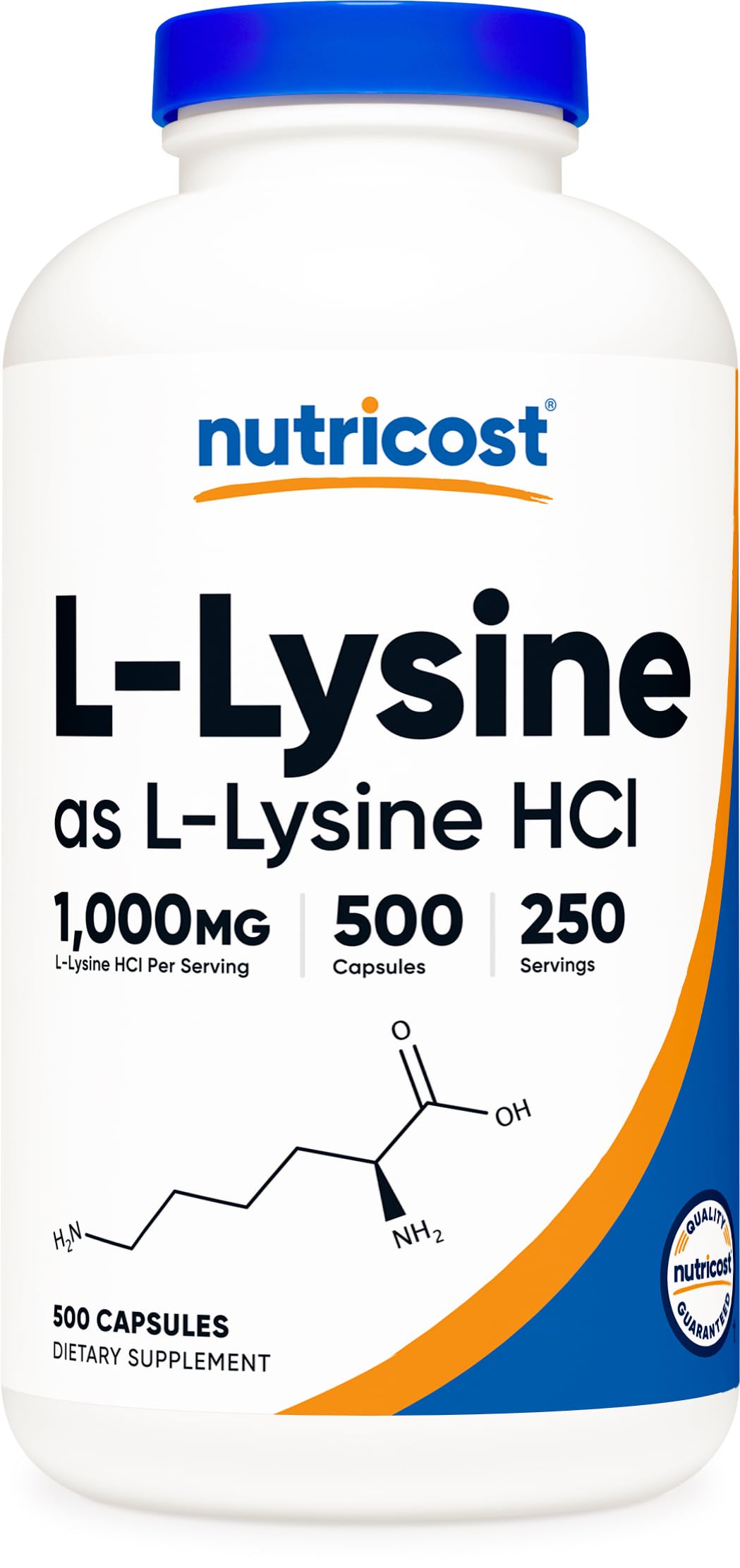 Nutricost L-Lysine Supplement 500mg 500 Capsules front view