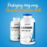 Nutricost L-Lysine Supplement capsules in hand