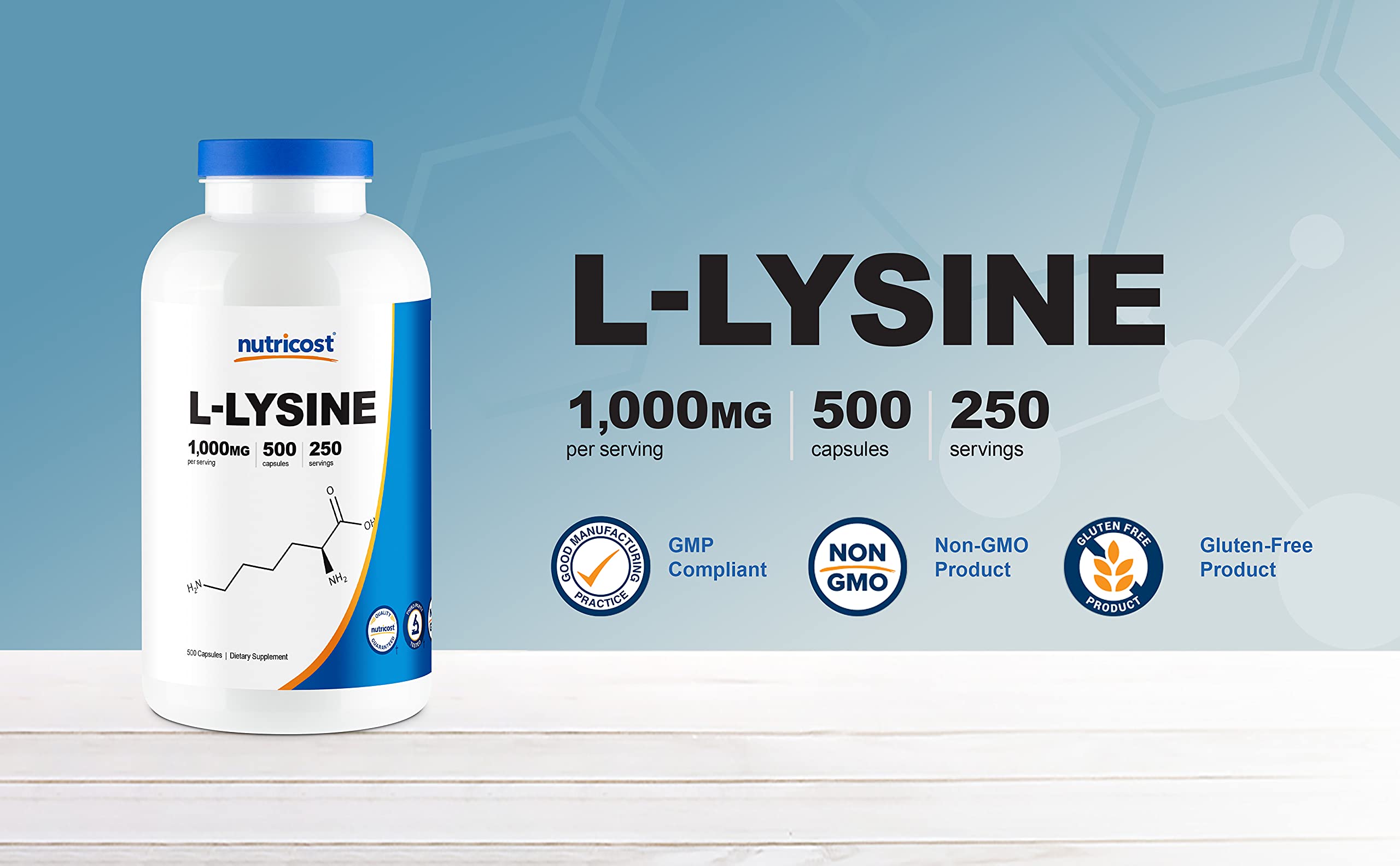 Nutricost L-Lysine Supplement label close-up