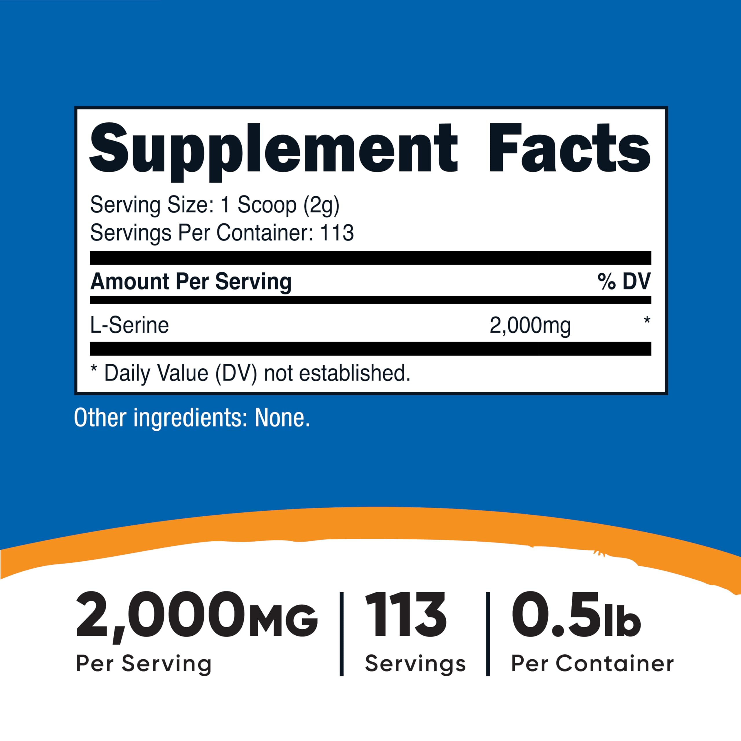 Nutricost L-Serine Powder 0.5 LB back view with nutritional information