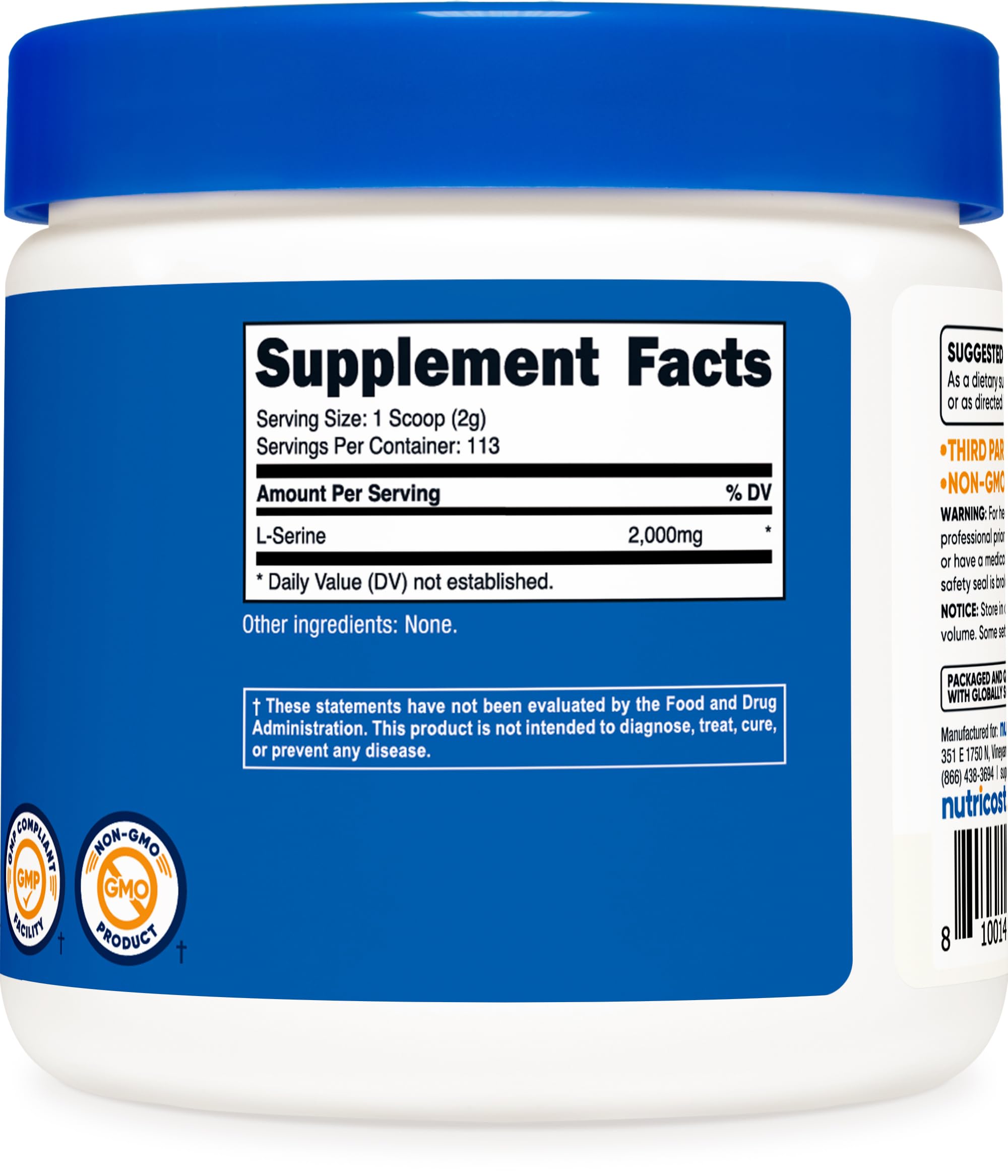Nutricost L-Serine Powder 0.5 LB on a kitchen counter
