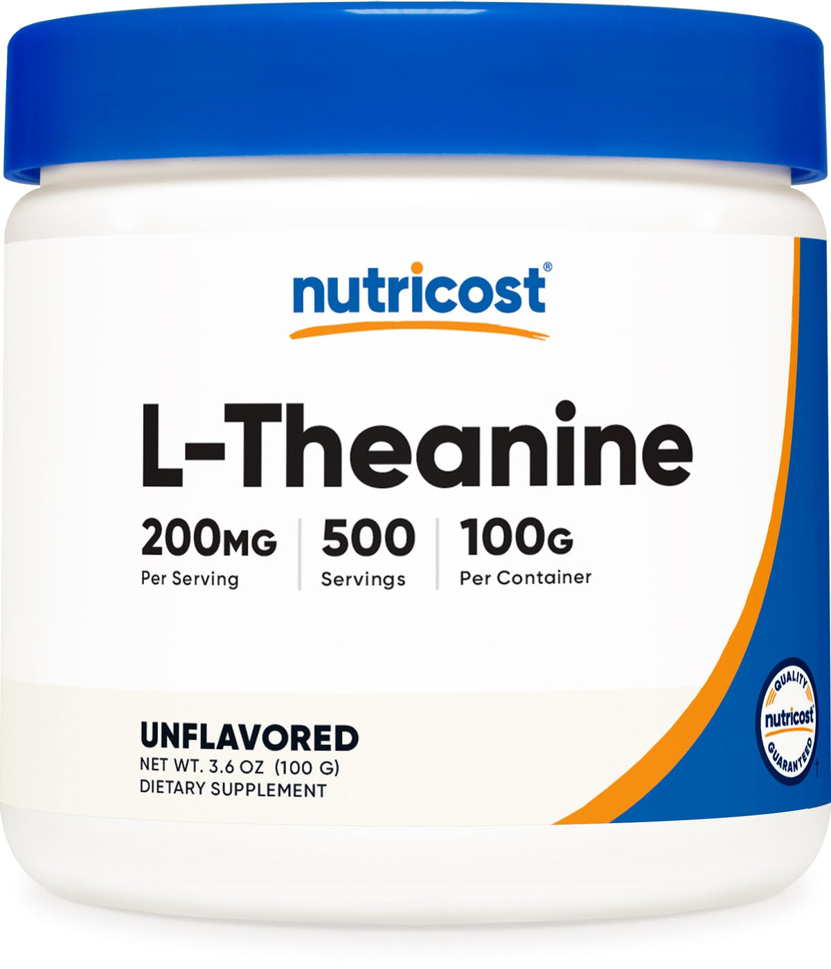 Nutricost L-Theanine Powder 100g front view with packaging