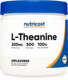Nutricost L-Theanine Powder 100g front view with packaging