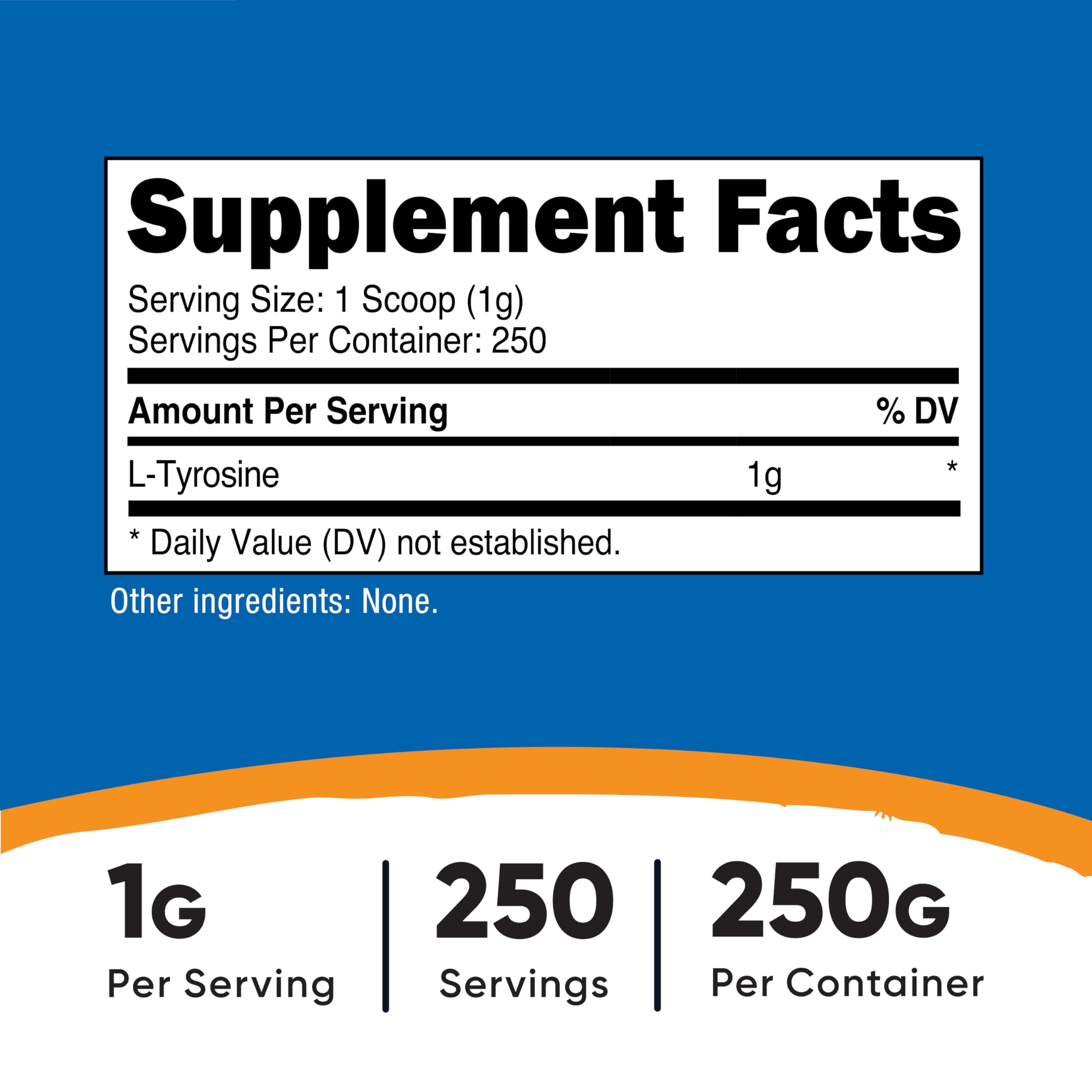Nutricost L-Tyrosine Powder 250g back view with nutritional information