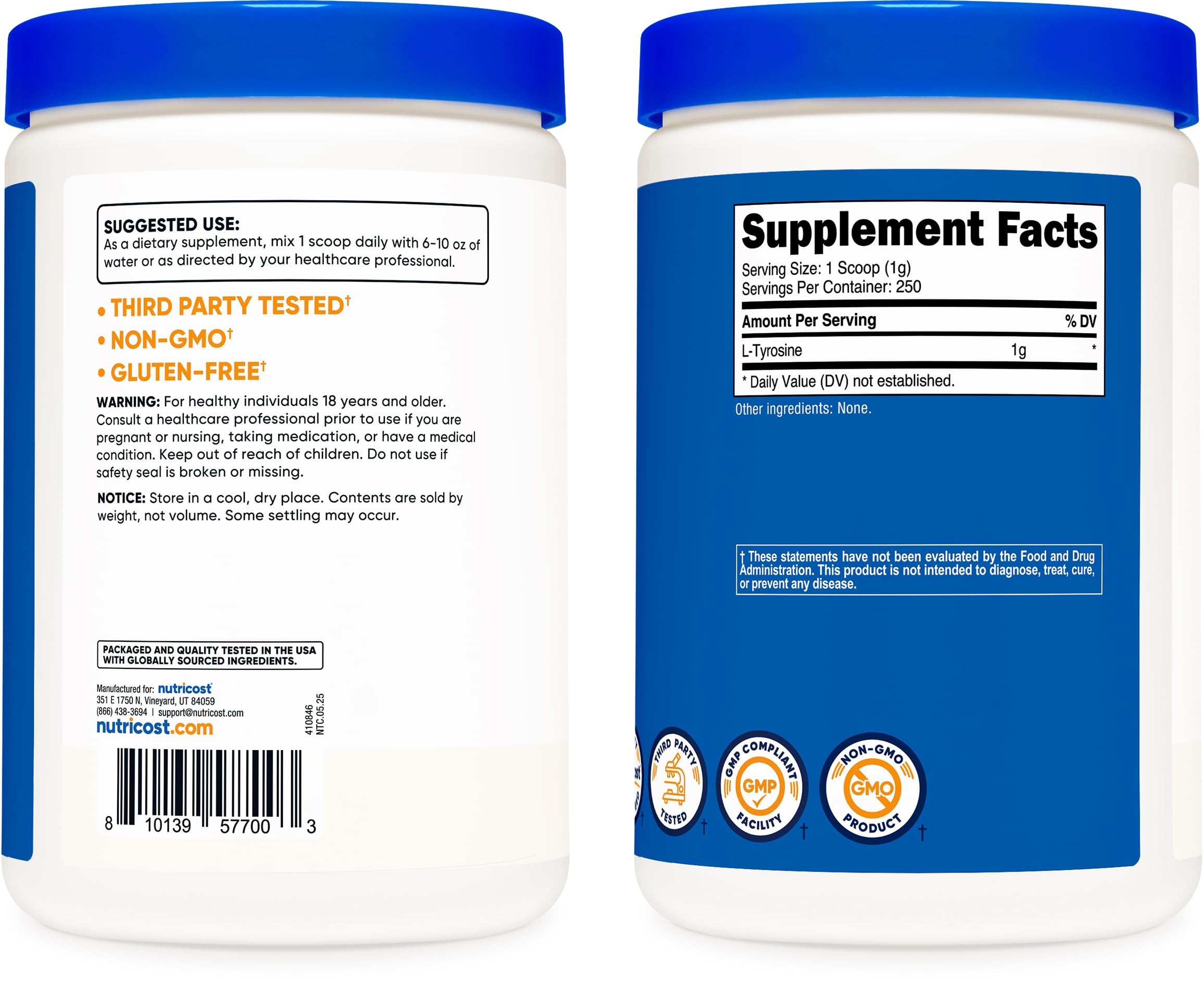 Nutricost L-Tyrosine Powder 250g with measuring scoop