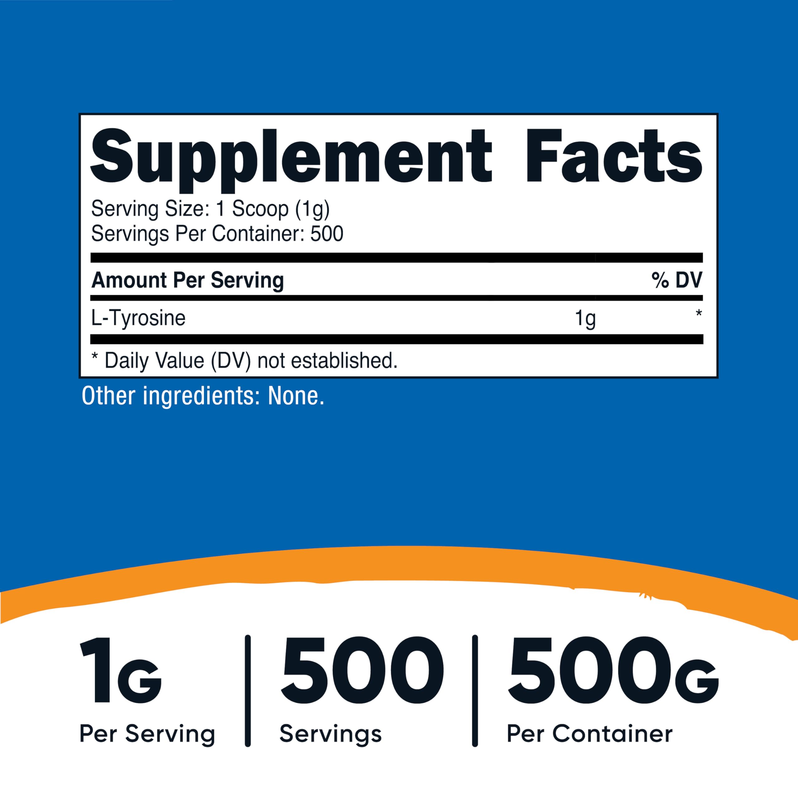 Nutricost L-Tyrosine Powder 500g back view with nutritional information