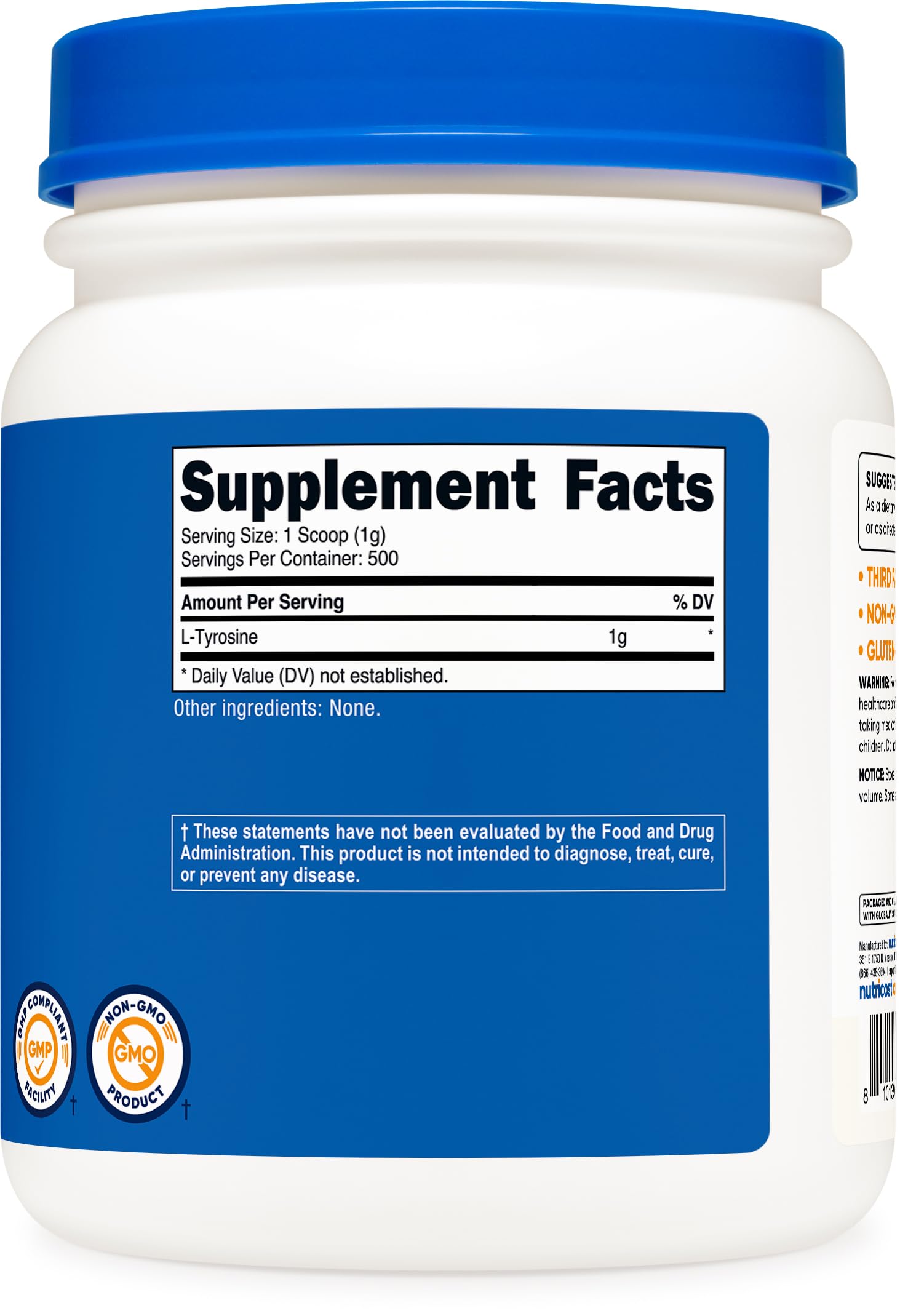 Nutricost L-Tyrosine Powder 500g in a kitchen setting