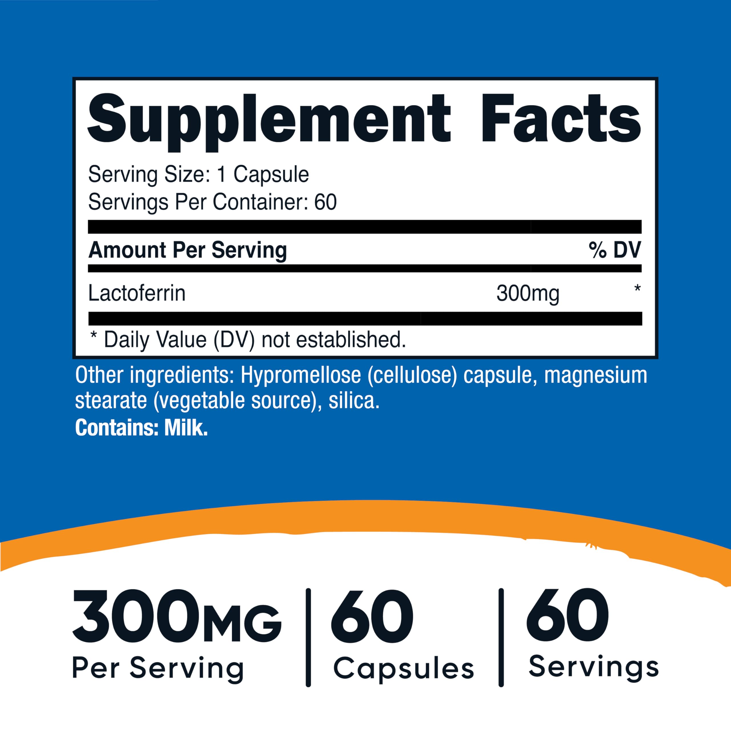 Nutricost Lactoferrin Capsules 300mg bottle side view
