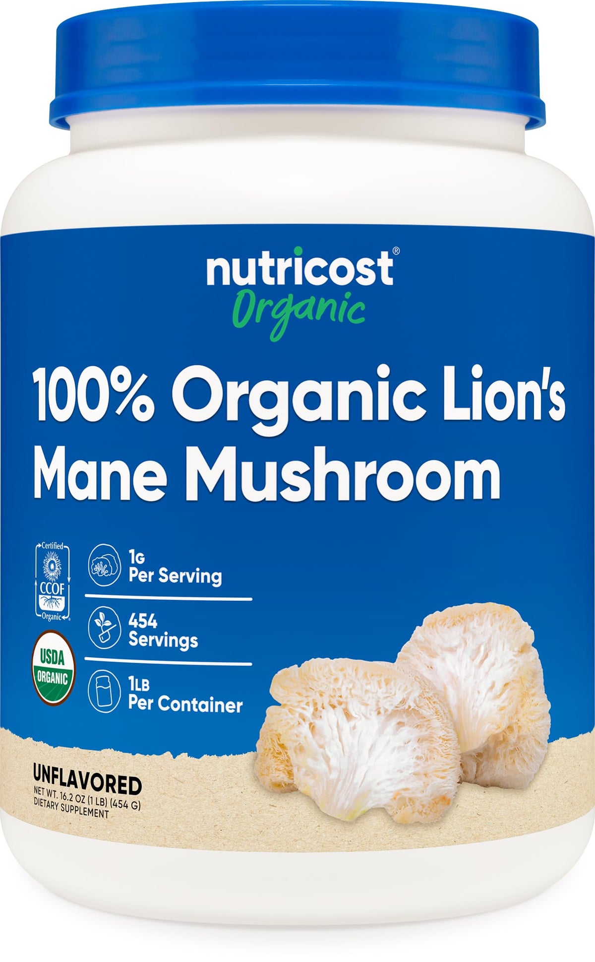 Nutricost Lion's Mane Mushroom Powder 454g front view