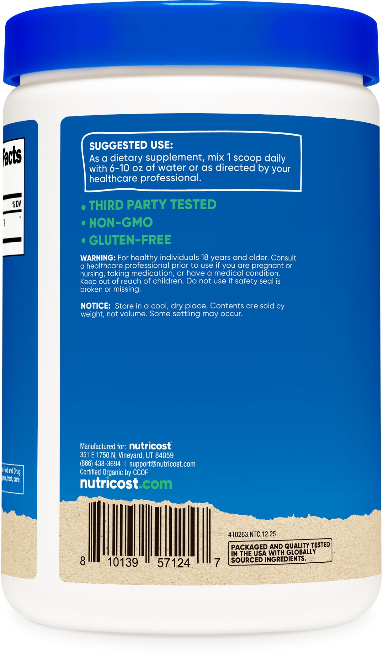 Nutricost Lion's Mane Mushroom Powder organic ingredients