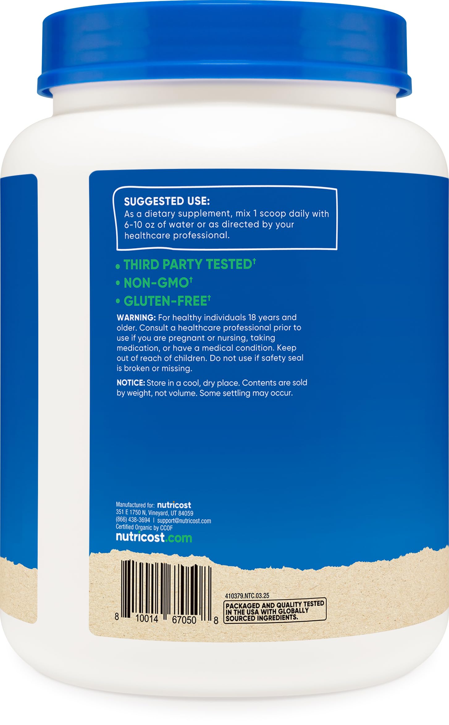 Nutricost Lion's Mane Mushroom Powder packaging side view