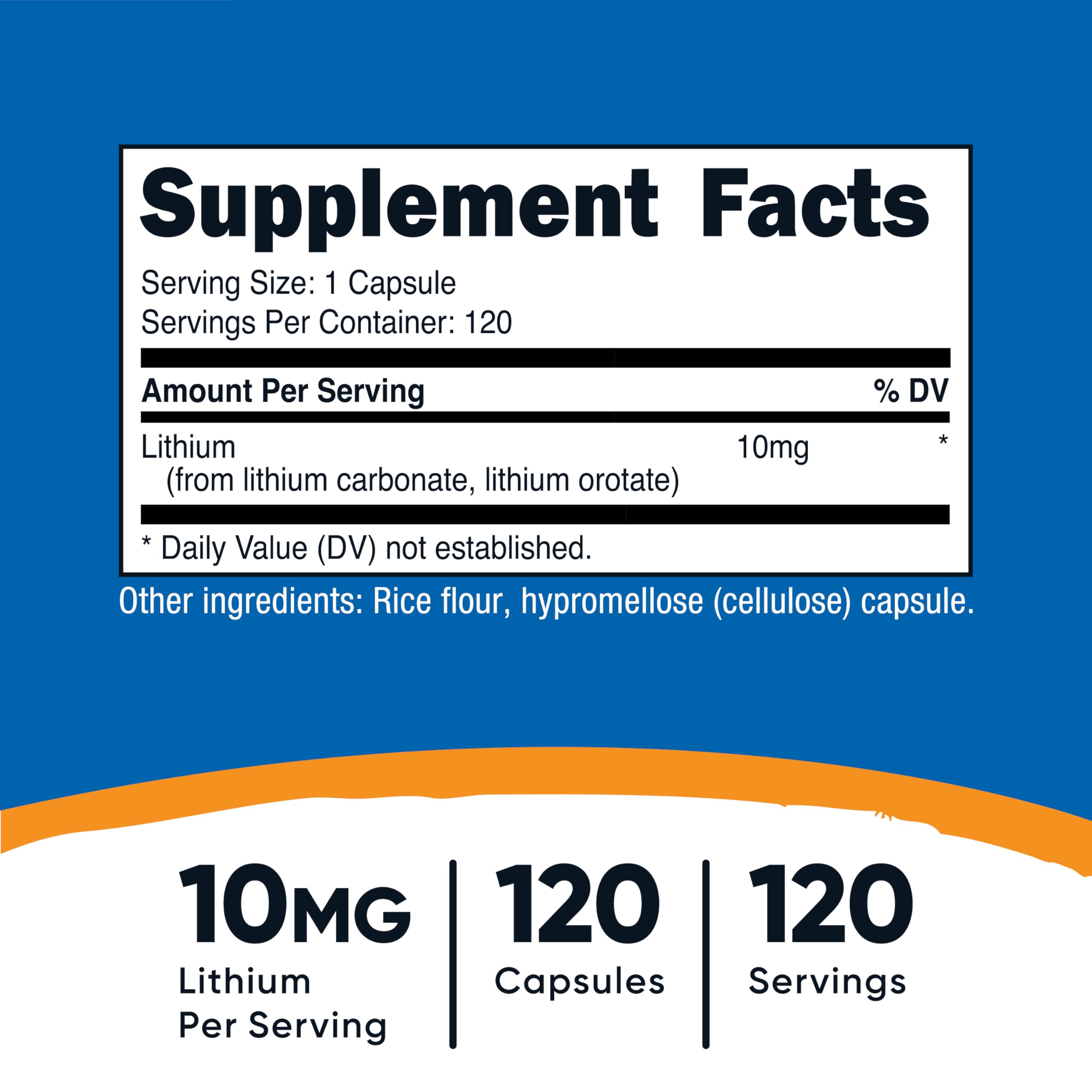 Nutricost Lithium Orotate 10mg 120 Capsules bottle side view