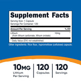 Nutricost Lithium Orotate 10mg 120 Capsules bottle side view