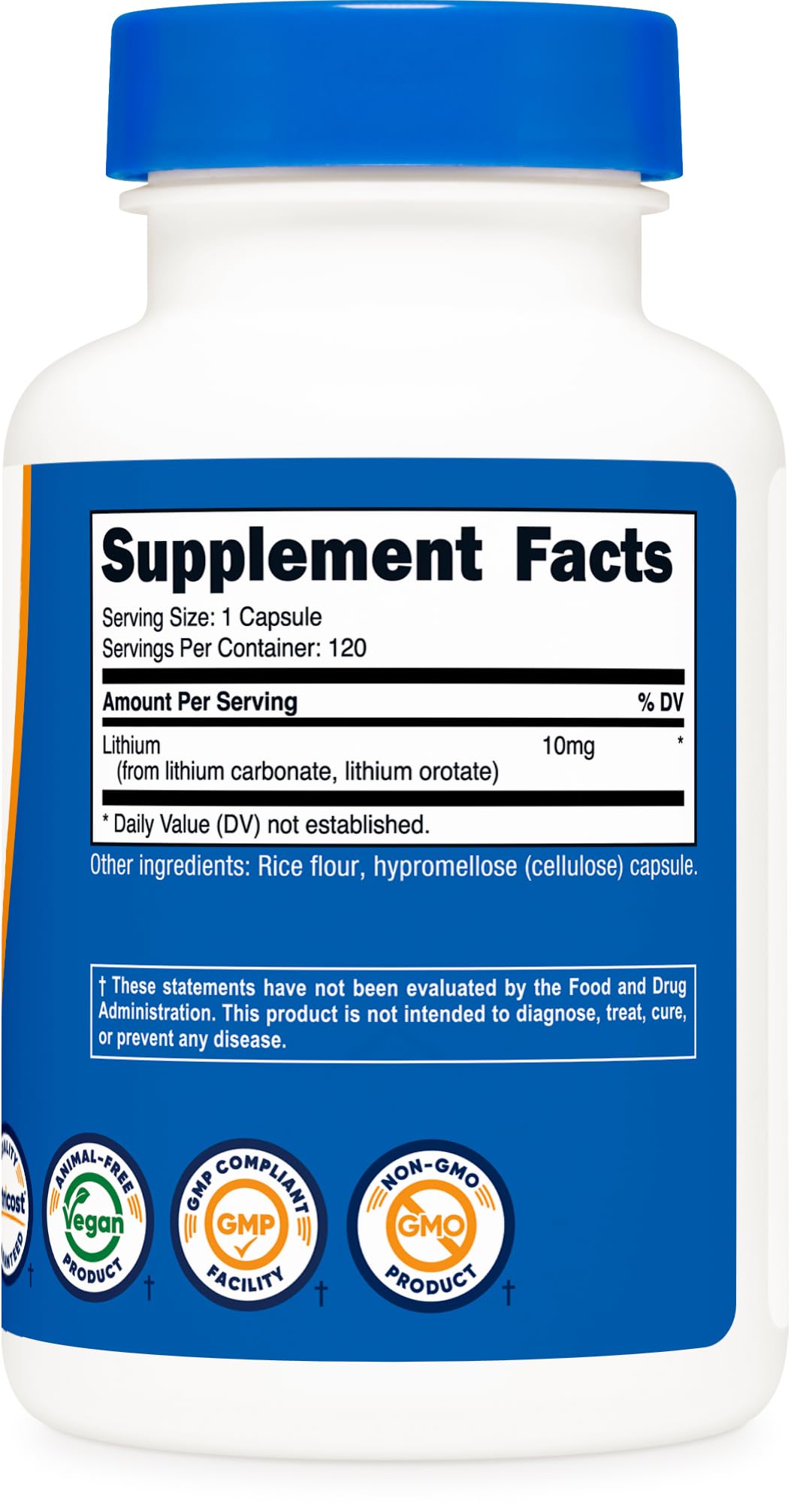 Nutricost Lithium Orotate 10mg capsules on a table