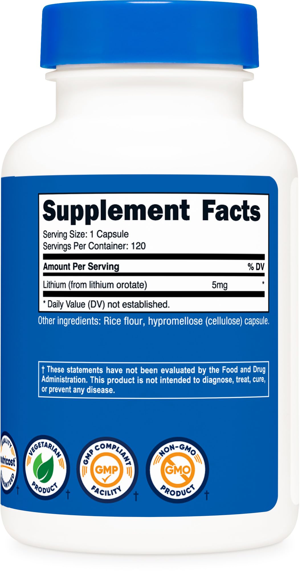 Nutricost Lithium Orotate bottle with capsules on a table