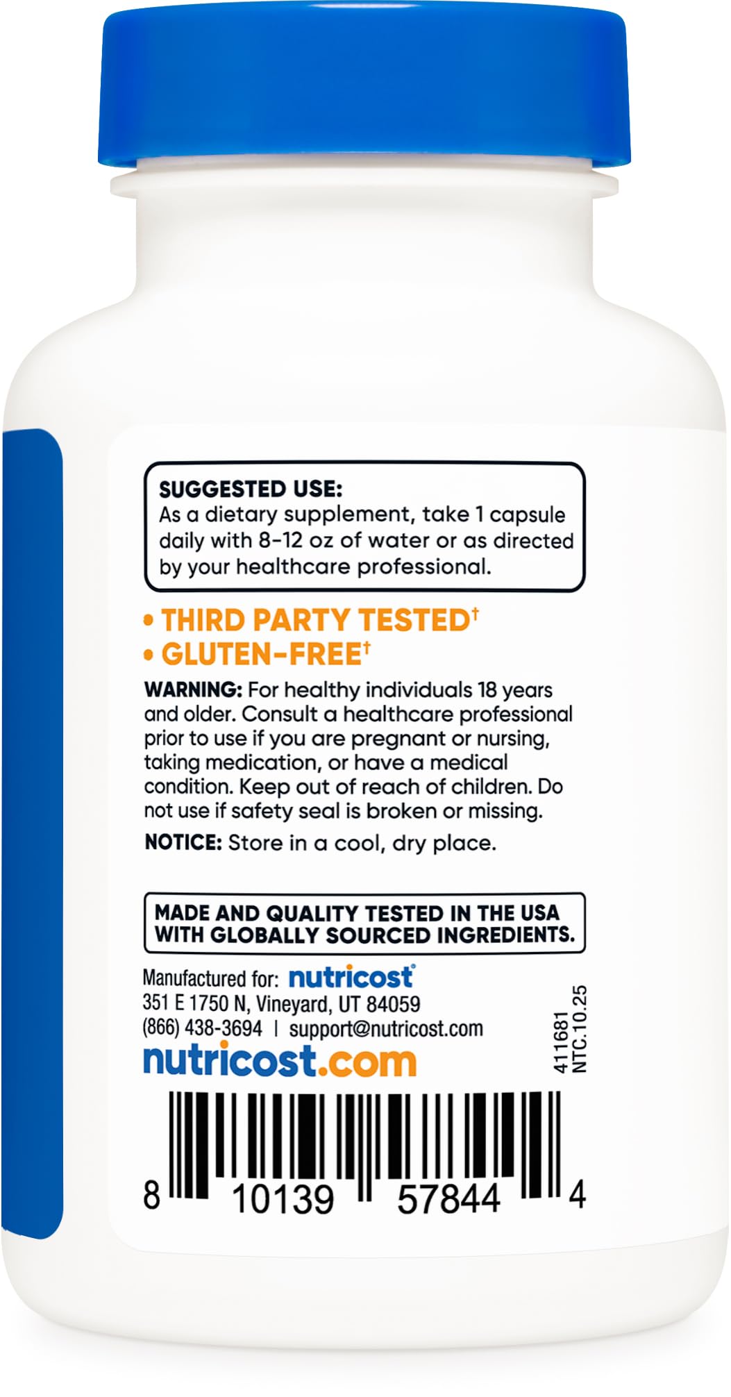 Nutricost Lithium Orotate vegan capsule label
