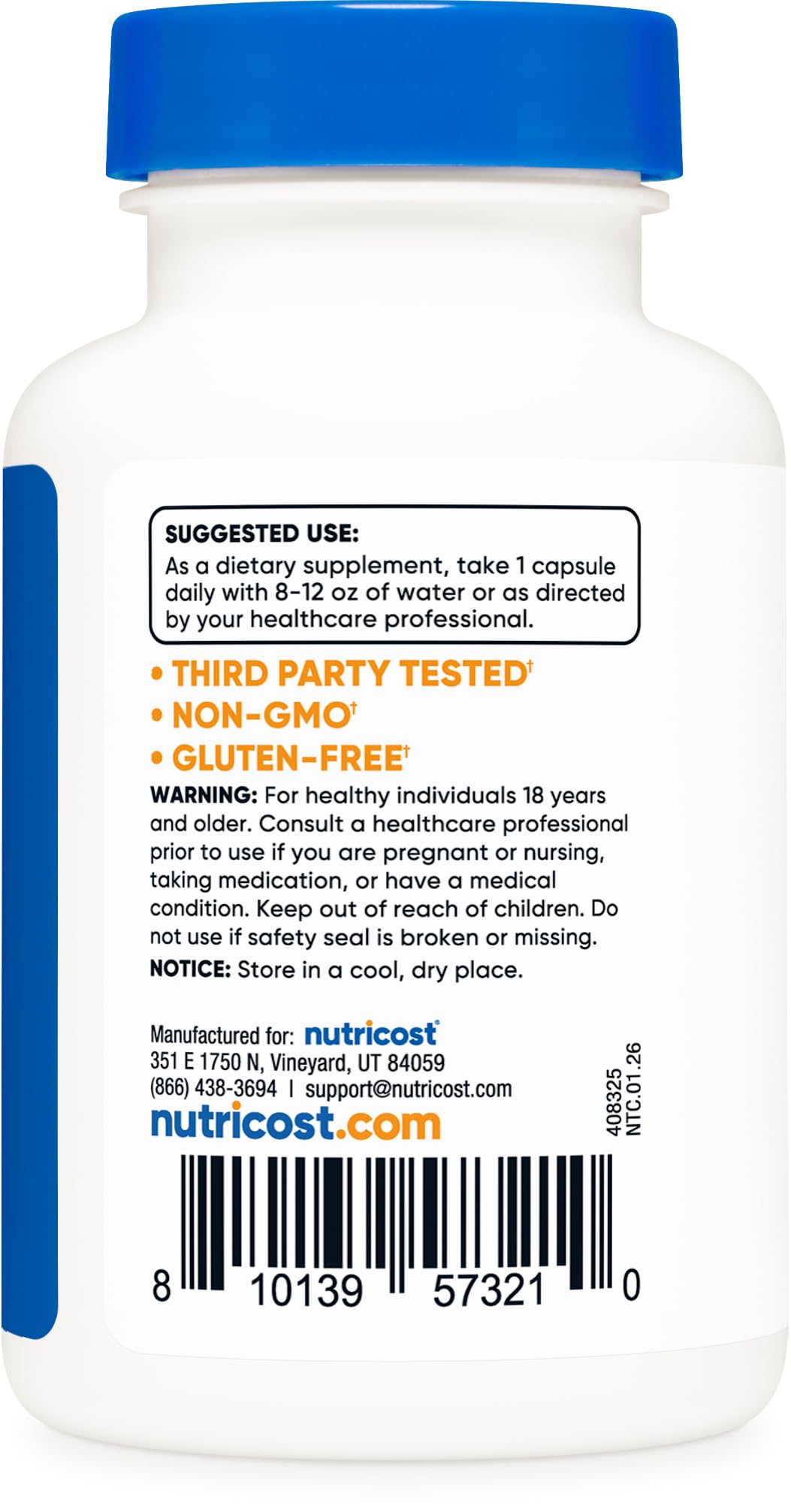 Nutricost Lumbrokinase Capsules 150mg bottle back view