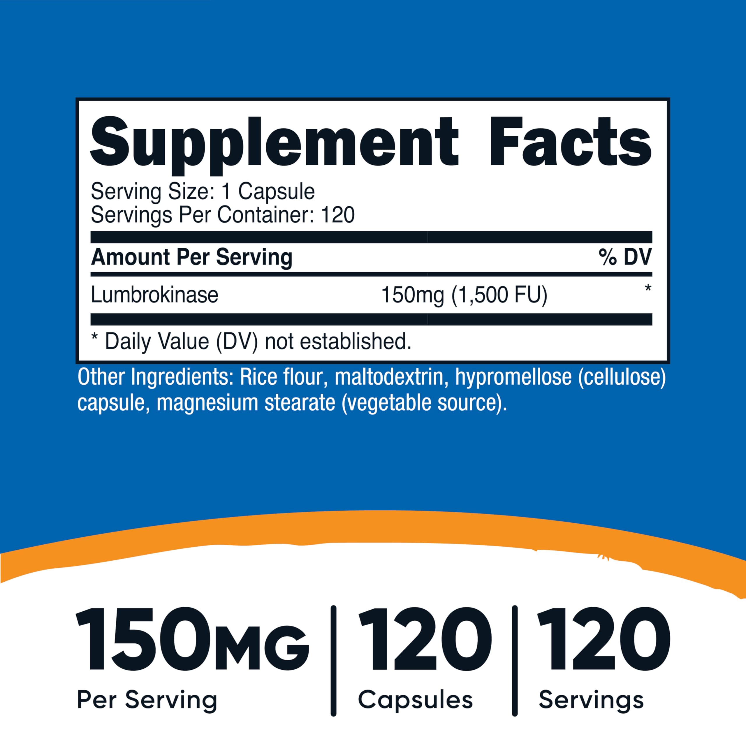 Nutricost Lumbrokinase Capsules 150mg side view showing label