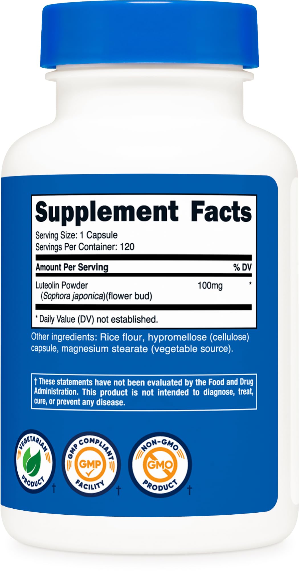 Nutricost Luteolin 100mg Capsules on a wooden table