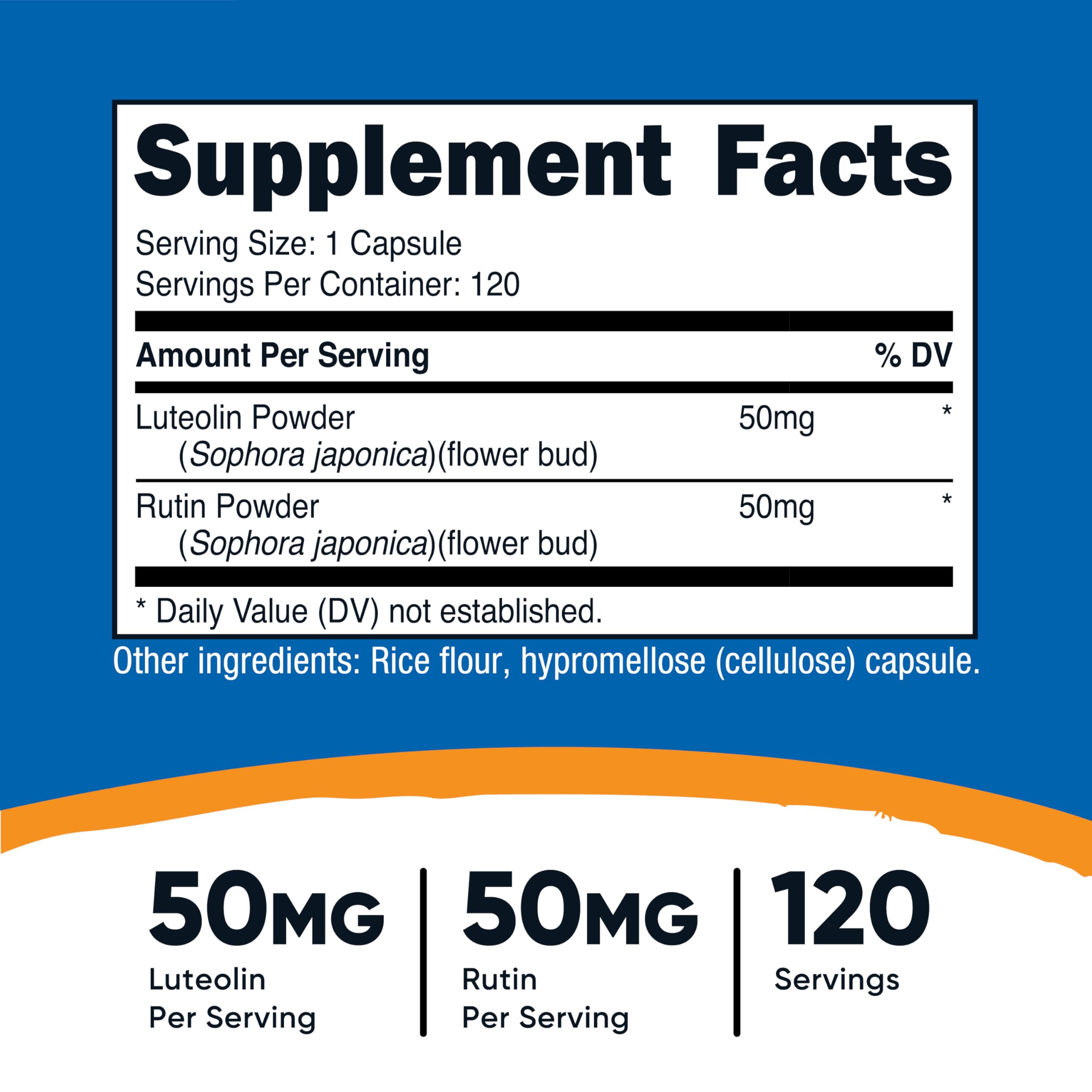 Nutricost Luteolin with Rutin Complex 50mg capsule close-up