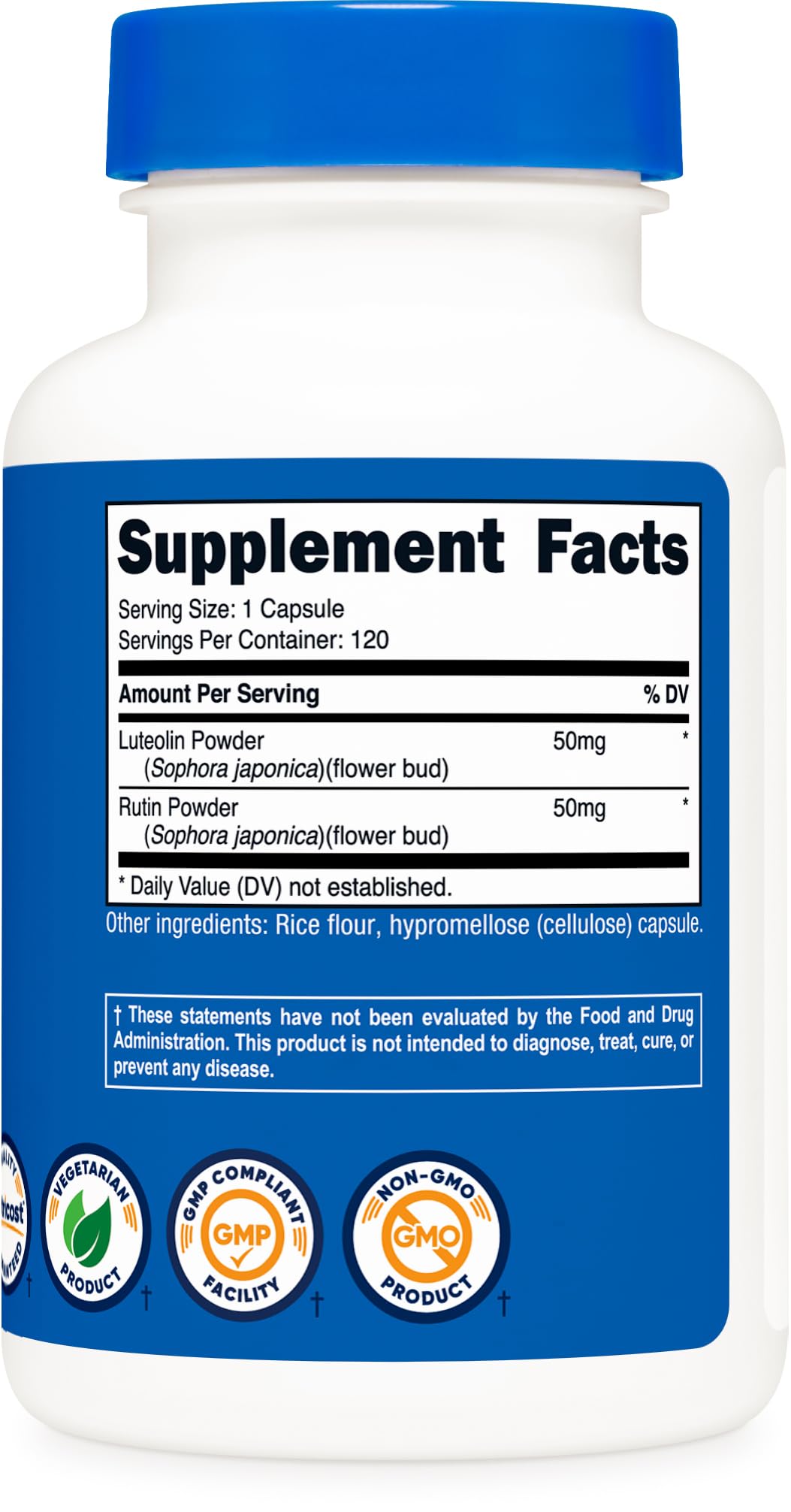 Nutricost Luteolin with Rutin Complex 50mg capsule on a table