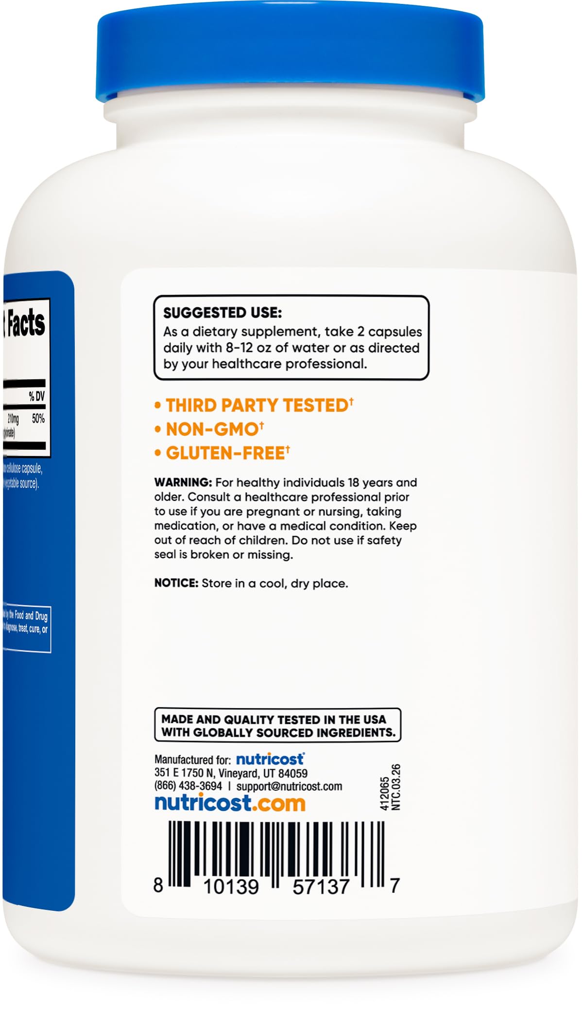 Nutricost Magnesium+ capsules on a wooden table